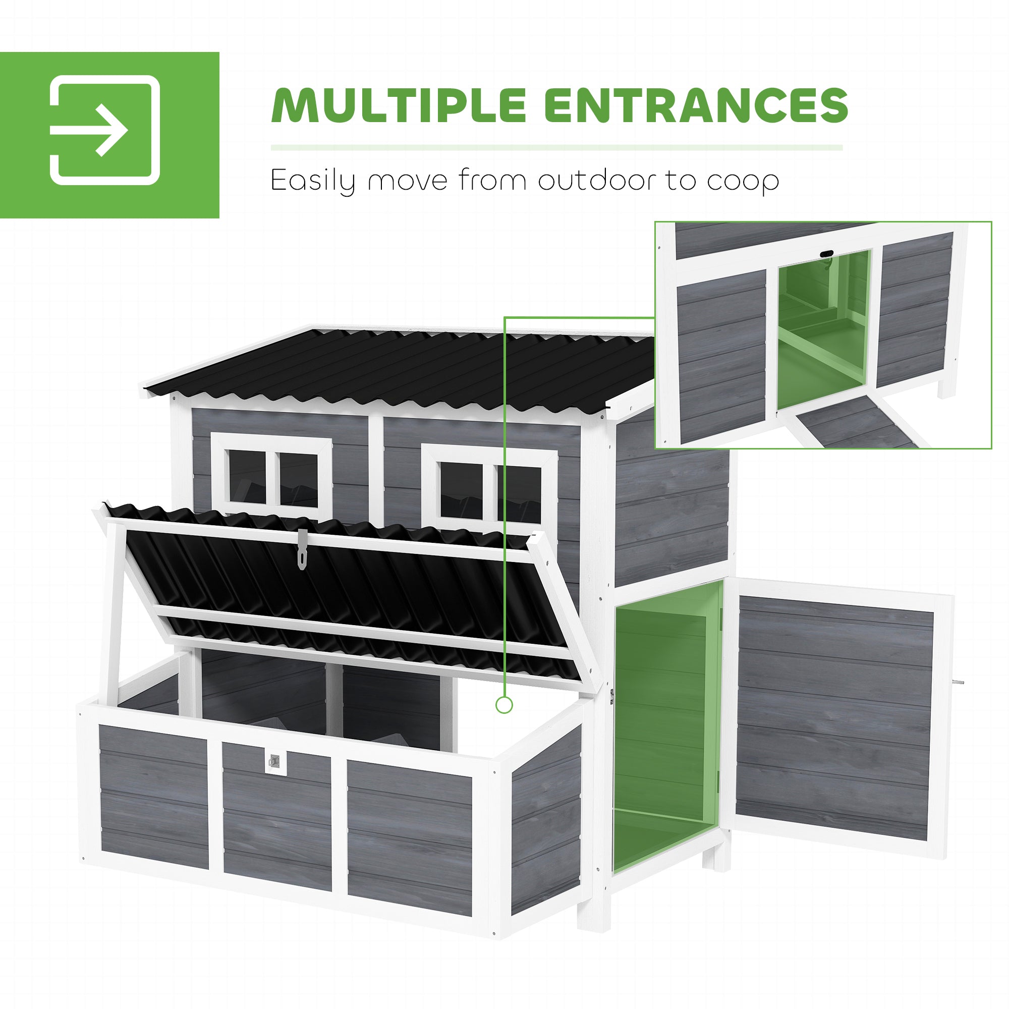 PawHut Wooden Chicken Coop, 39" Chicken House with Nesting Box, Pull-Out Tray, Waterproof Roof, Hen House Outdoor Poultry Cage for 4-6 Chickens, Rabbits, Small Animals, for Backyard, Light Gray