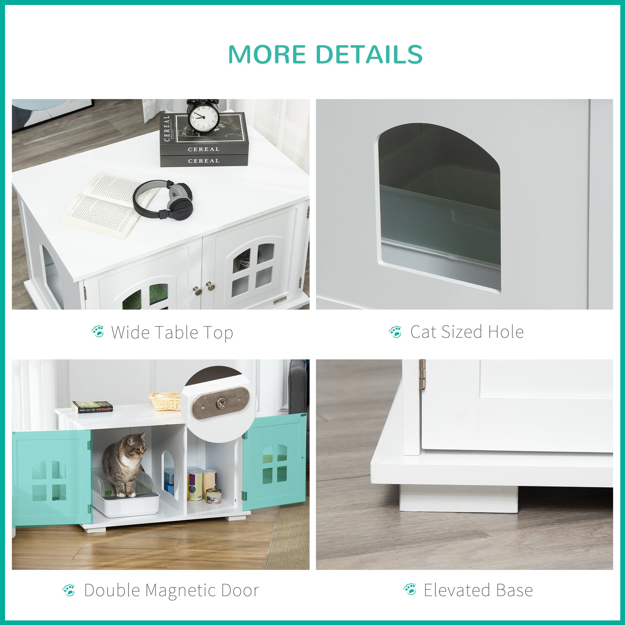 PawHut Cat Litter Box Enclosure Hidden Cat Furniture Cabinet Indoor Cat Washroom Double-door Nightstand End Table with Cat Hole Window White
