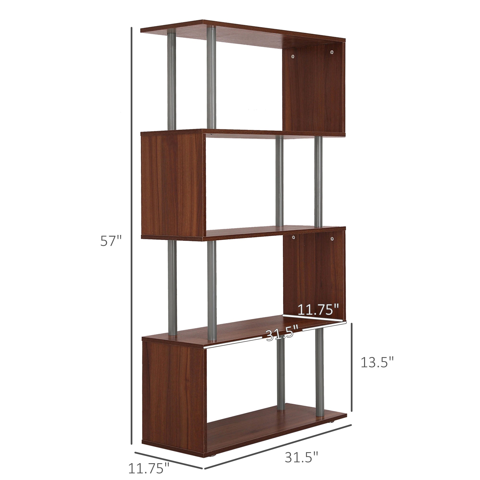 HOMCOM 5-Tiers Geometric Wooden Bookcase S-Shaped Storage Bookshelf Display with Metal Frame for Living Room, Bedroom, Home Office, Walnut