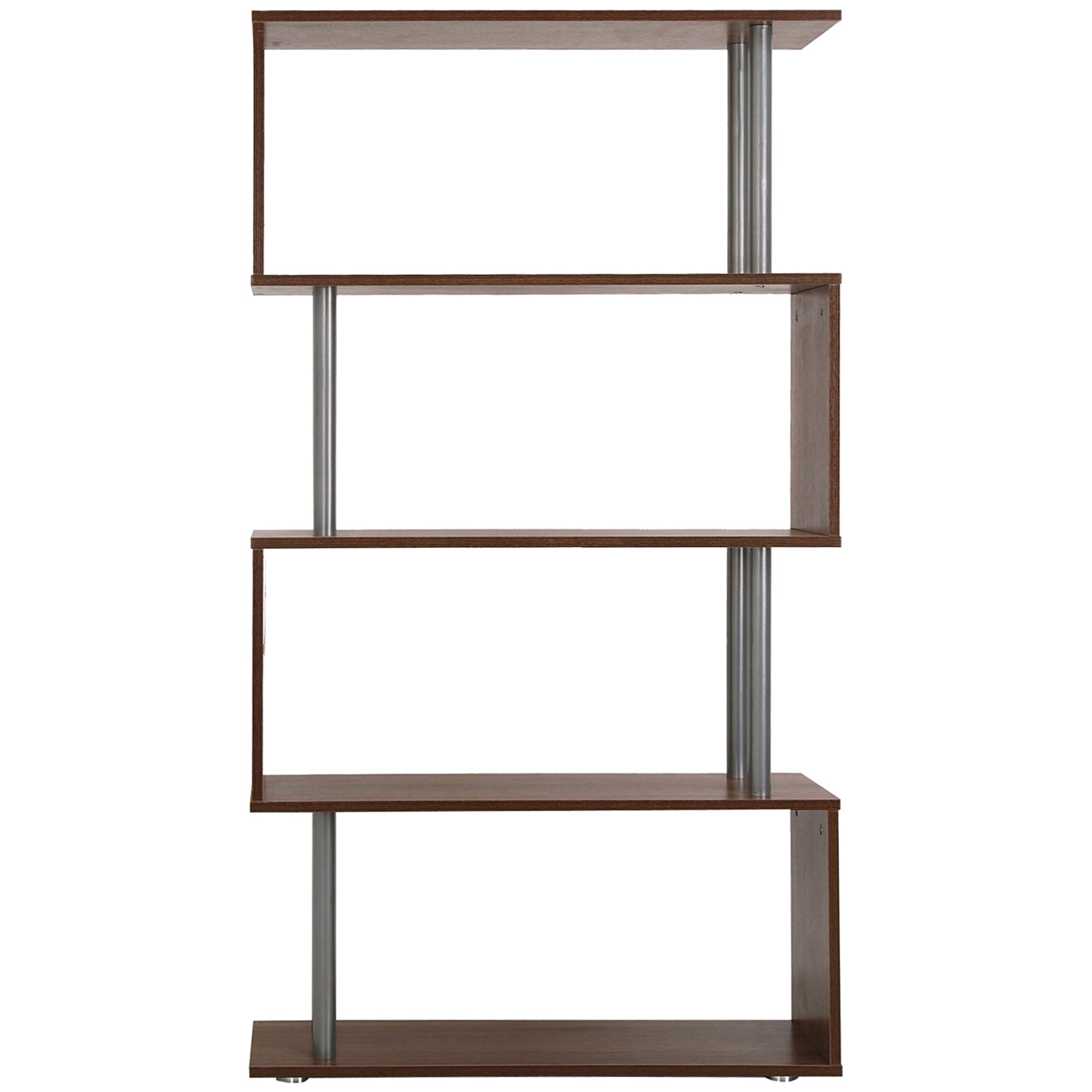 HOMCOM 5-Tiers Geometric Wooden Bookcase S-Shaped Storage Bookshelf Display with Metal Frame for Living Room, Bedroom, Home Office, Walnut