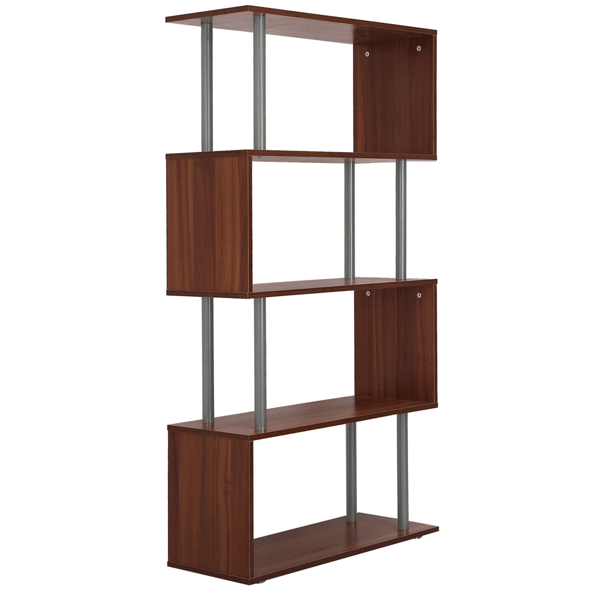 HOMCOM 5-Tiers Geometric Wooden Bookcase S-Shaped Storage Bookshelf Display with Metal Frame for Living Room, Bedroom, Home Office, Walnut