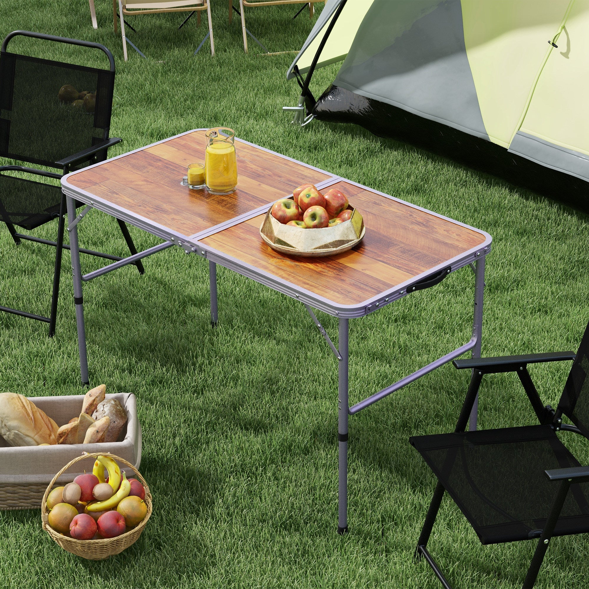 Outsunny 35.5" Folding Picnic Table with 2 Adjustable Heights, Outdoor Portable Camping Table with Handle, Lightweight Aluminum Frame, for BBQ, Party, RV Trips, Coffee