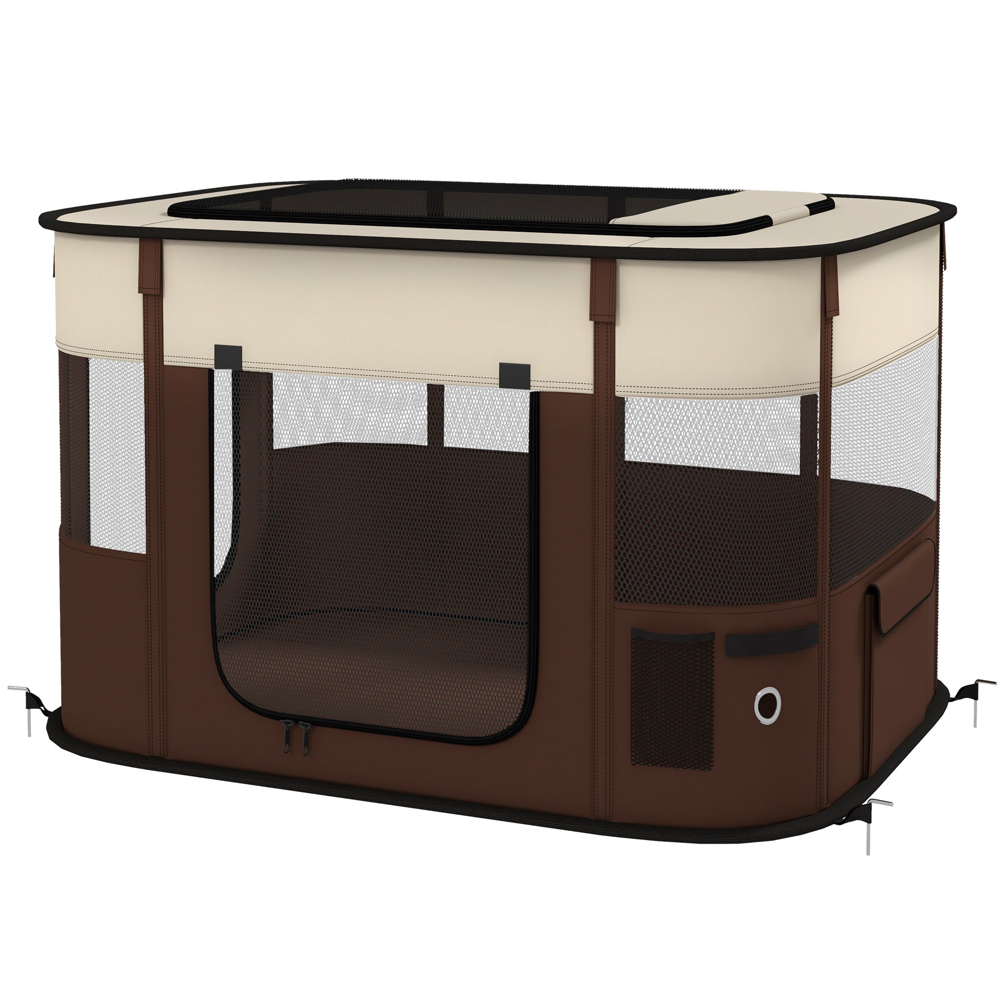 PawHut Dog Pen, Pet Playpen, Portable Foldable Dog Cat Playpen Soft Dog Cage with Storage Bag for Puppies, Rabbits, Kittens, Guinea Pigs, 94 x 74 x 60cm - Brown