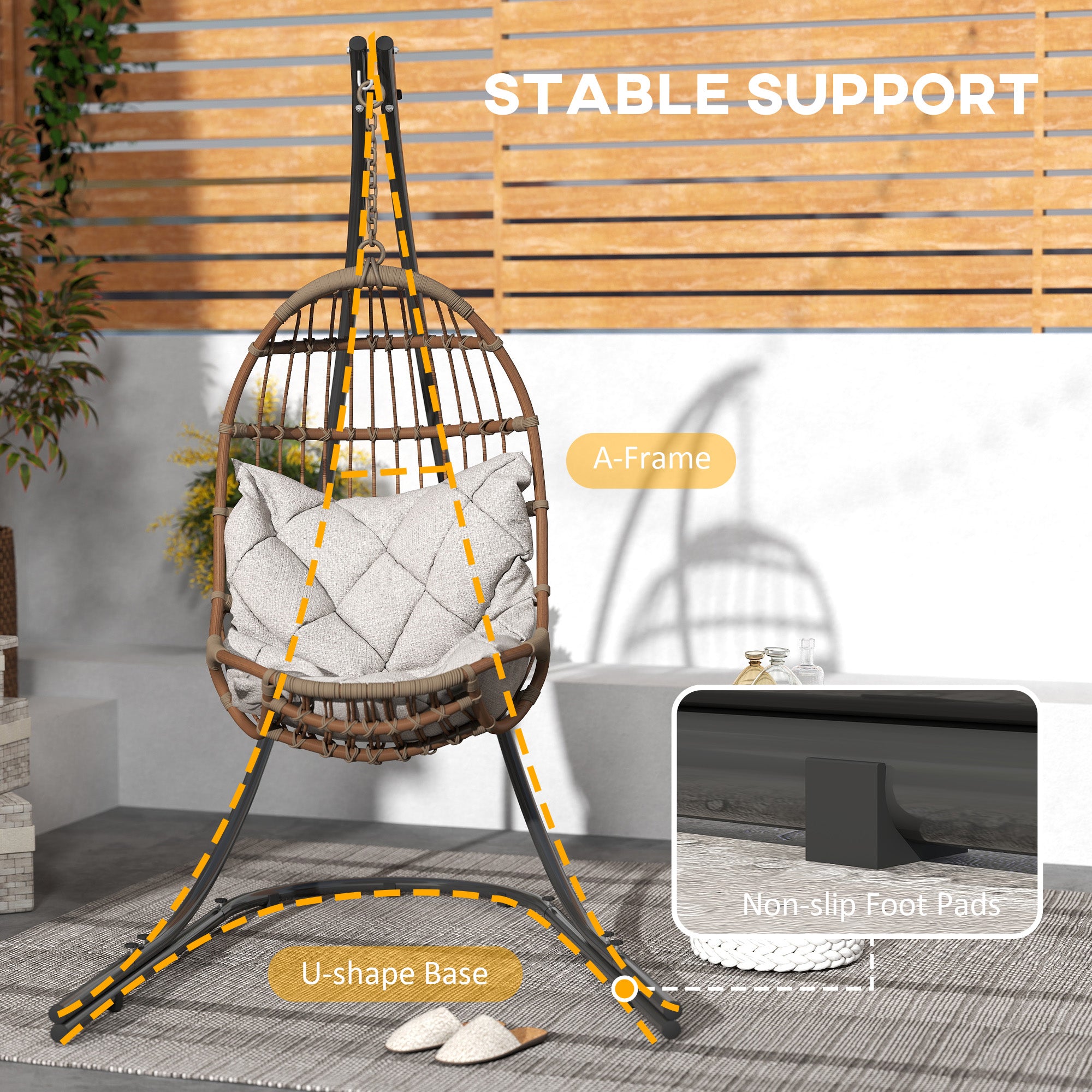 Outsunny Hammock Chair Stand, Heavy Duty Steel Hammock Stand Only with Extra Large Base, Single Hanging Egg Chair Swing Frame for Indoor Outdoor, 330 LBS Capacity, Black