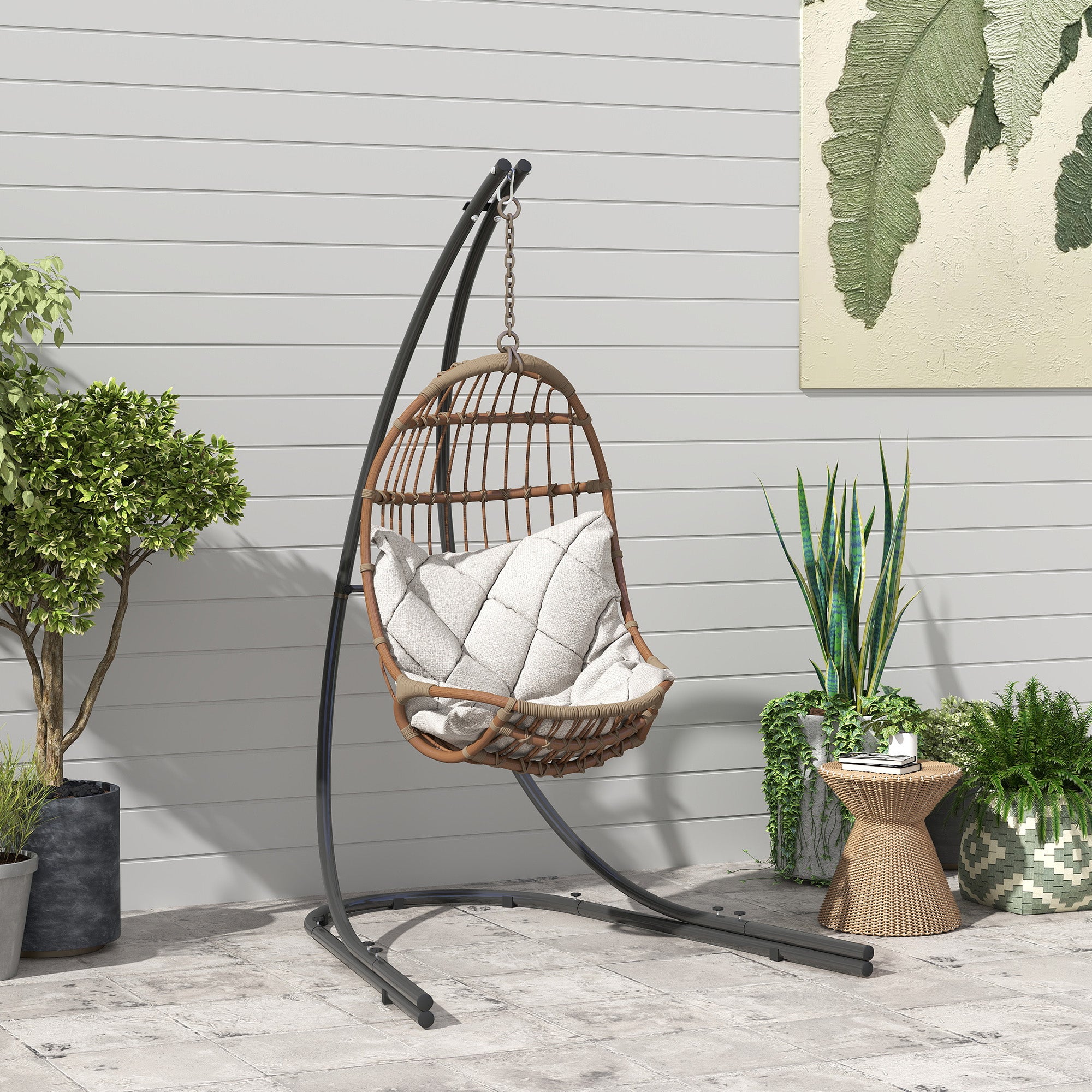 Outsunny Hammock Chair Stand, Heavy Duty Steel Hammock Stand Only with Extra Large Base, Single Hanging Egg Chair Swing Frame for Indoor Outdoor, 330 LBS Capacity, Black