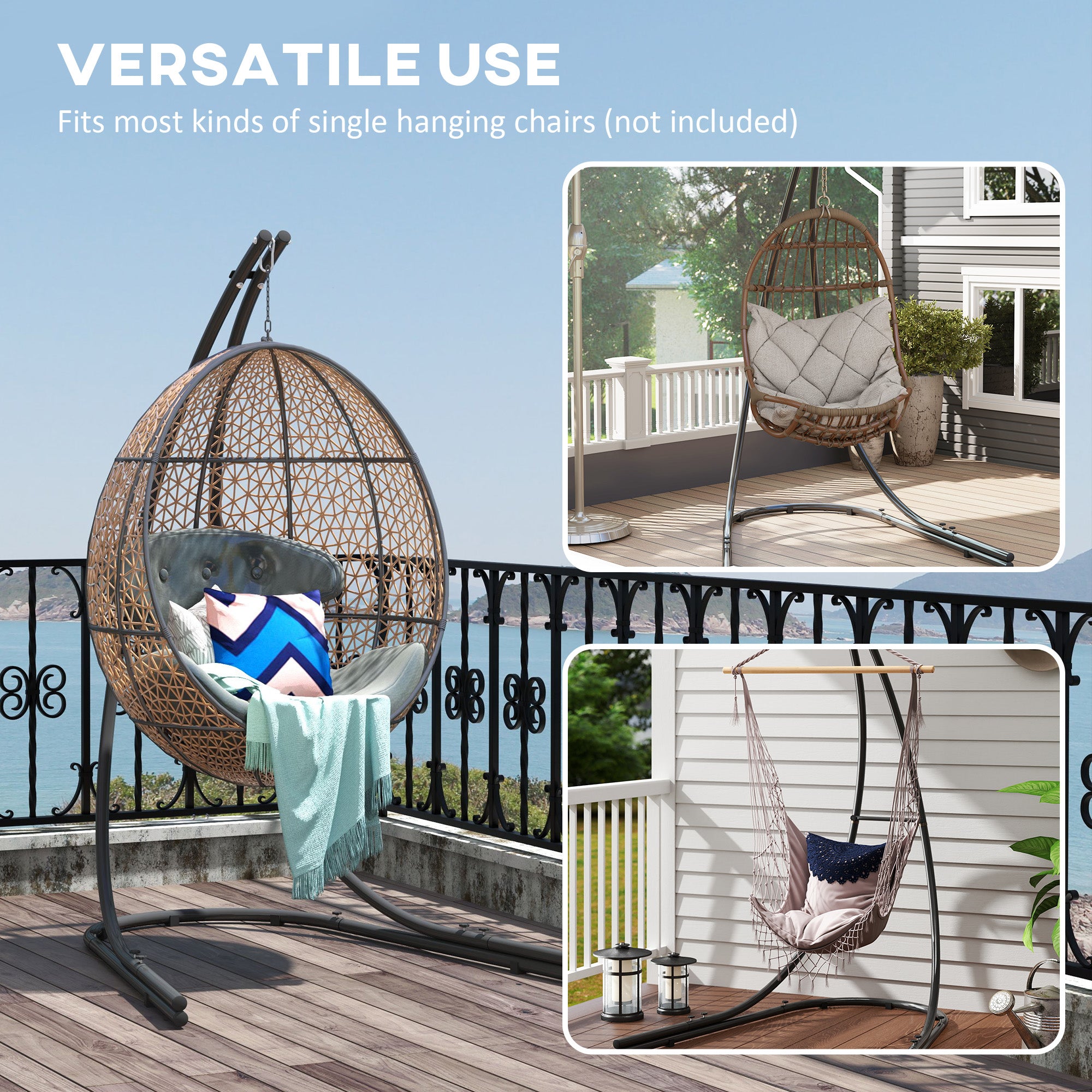 Outsunny Hammock Chair Stand, Heavy Duty Steel Hammock Stand Only with Extra Large Base, Single Hanging Egg Chair Swing Frame for Indoor Outdoor, 330 LBS Capacity, Black