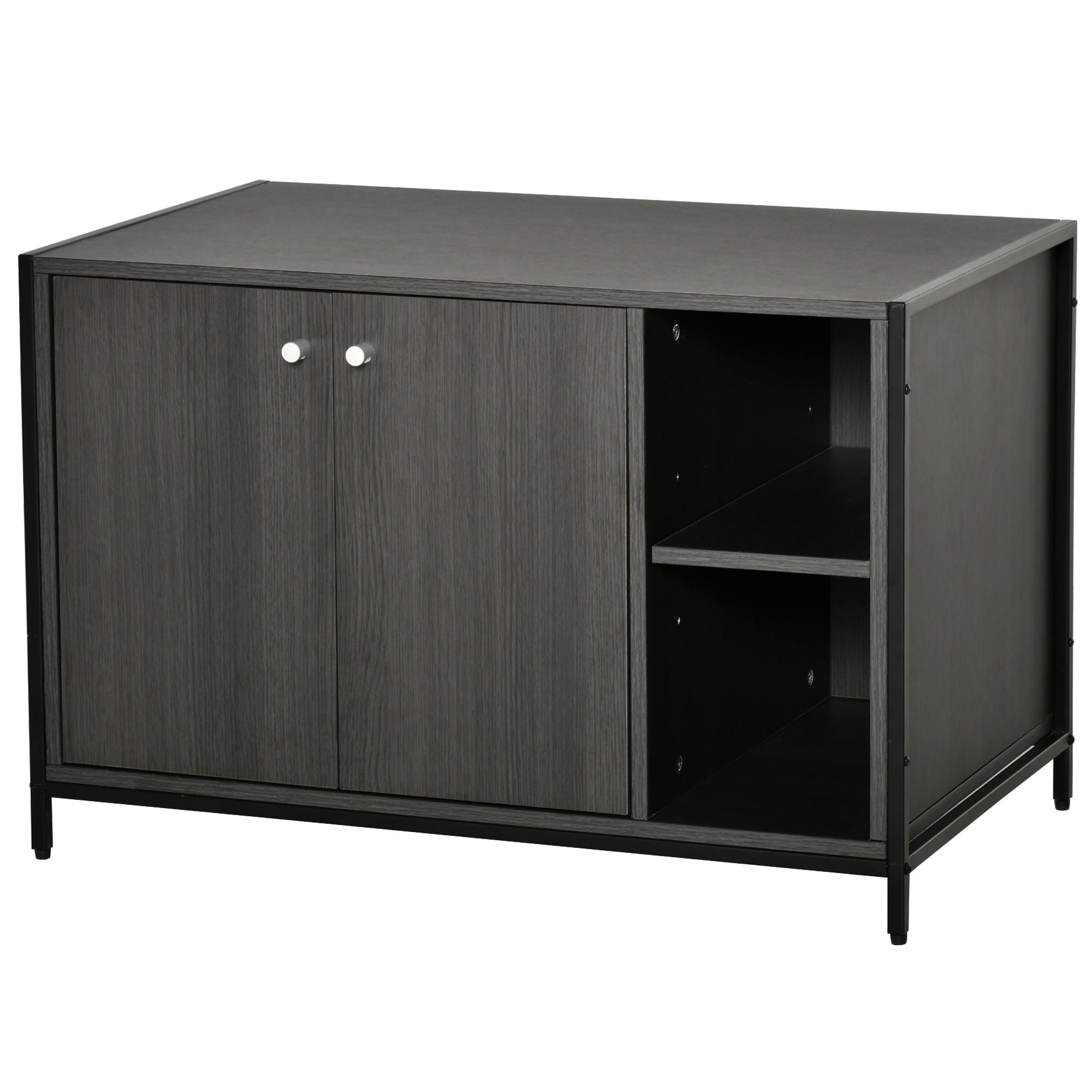 PawHut Cat Litter Box Enclosure Hidden Cat Furniture Cabinet Indoor Cat Washroom Double-door Nightstand End Table with Damping Hinge Multiple Storage Place Adjustable Partition Black