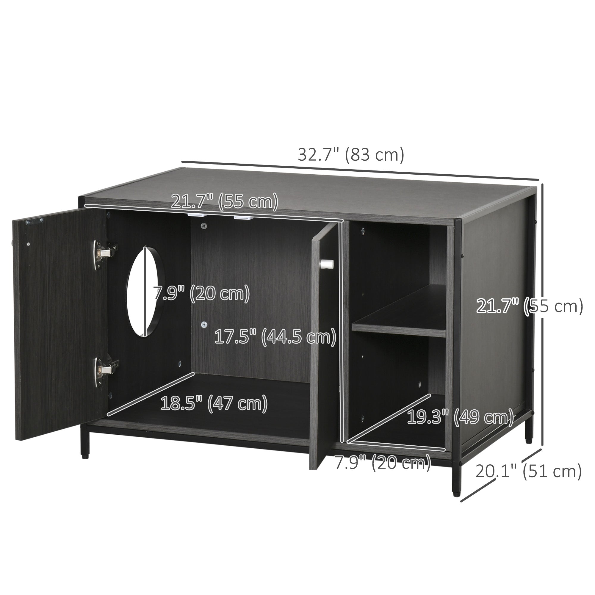 PawHut Cat Litter Box Enclosure Hidden Cat Furniture Cabinet Indoor Cat Washroom Double-door Nightstand End Table with Damping Hinge Multiple Storage Place Adjustable Partition Black