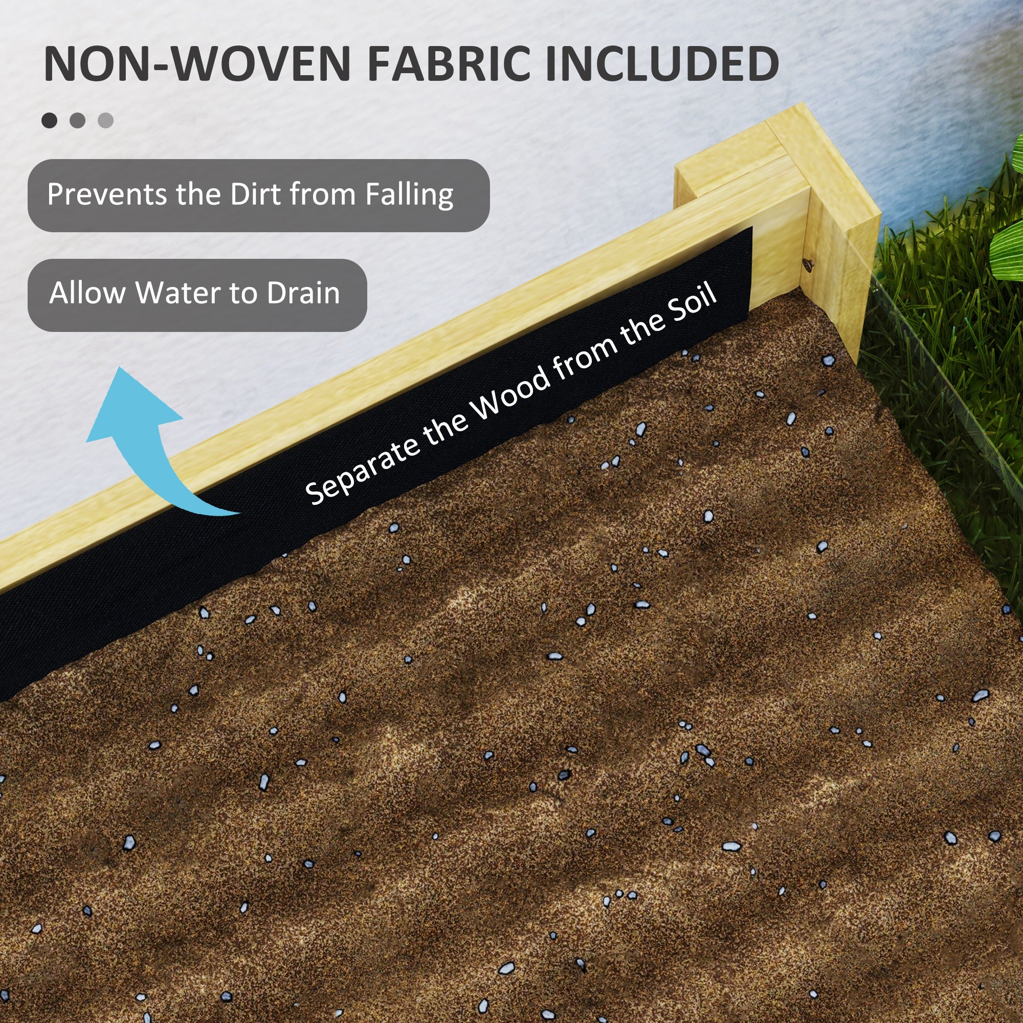 Outsunny Wooden Raised Garden Bed Planter with Acrylic Panels, Elevated Planter Box Outdoor Raised Planter with Drainage Holes for Vegetables Flowers Herbs, 43.3" x 19.7" x 31.5"