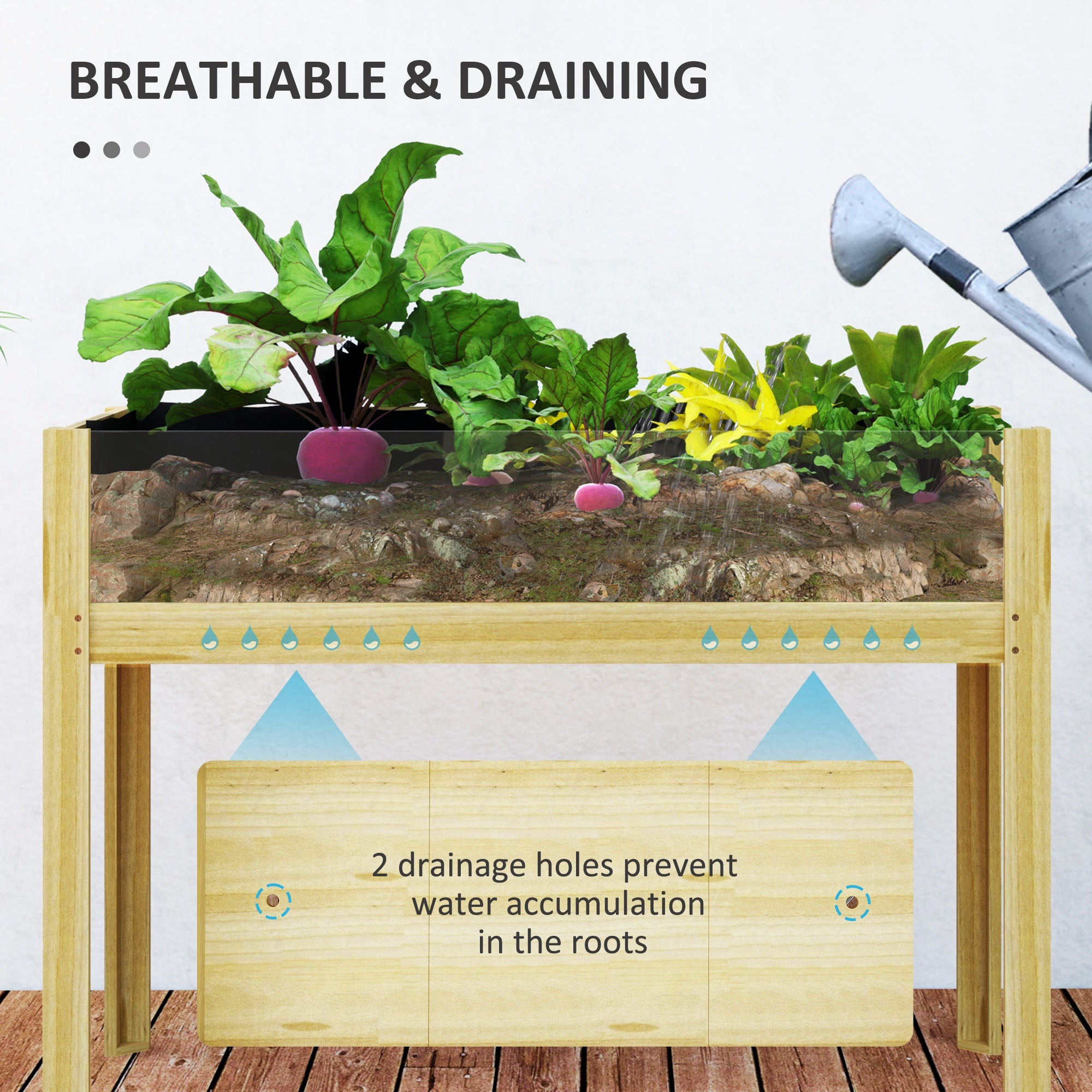 Outsunny Wooden Raised Garden Bed Planter with Acrylic Panels, Elevated Planter Box Outdoor Raised Planter with Drainage Holes for Vegetables Flowers Herbs, 43.3
