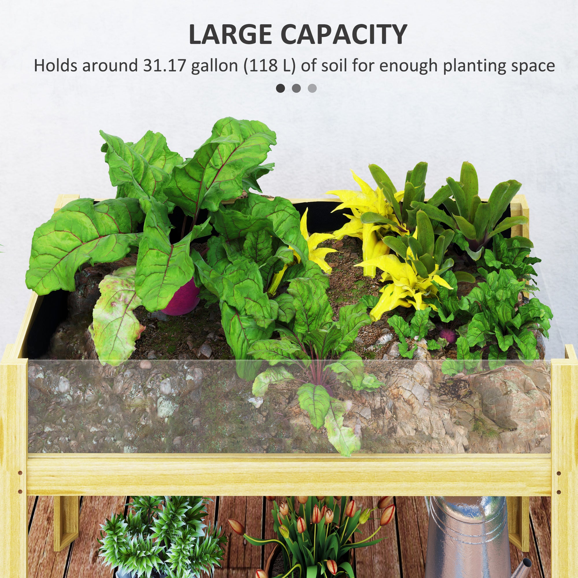 Outsunny Wooden Raised Garden Bed Planter with Acrylic Panels, Elevated Planter Box Outdoor Raised Planter with Drainage Holes for Vegetables Flowers Herbs, 43.3
