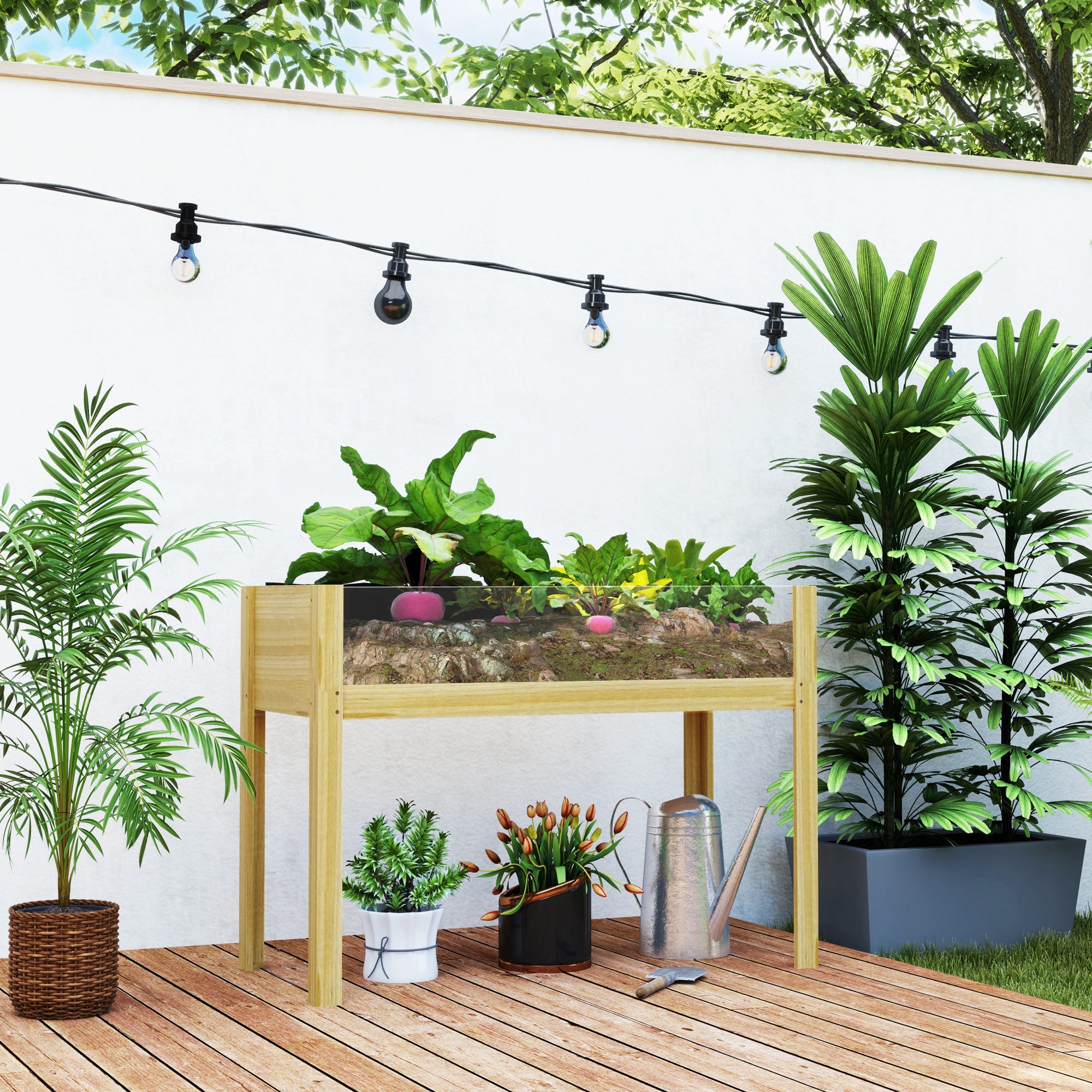 Outsunny Wooden Raised Garden Bed Planter with Acrylic Panels, Elevated Planter Box Outdoor Raised Planter with Drainage Holes for Vegetables Flowers Herbs, 43.3" x 19.7" x 31.5"