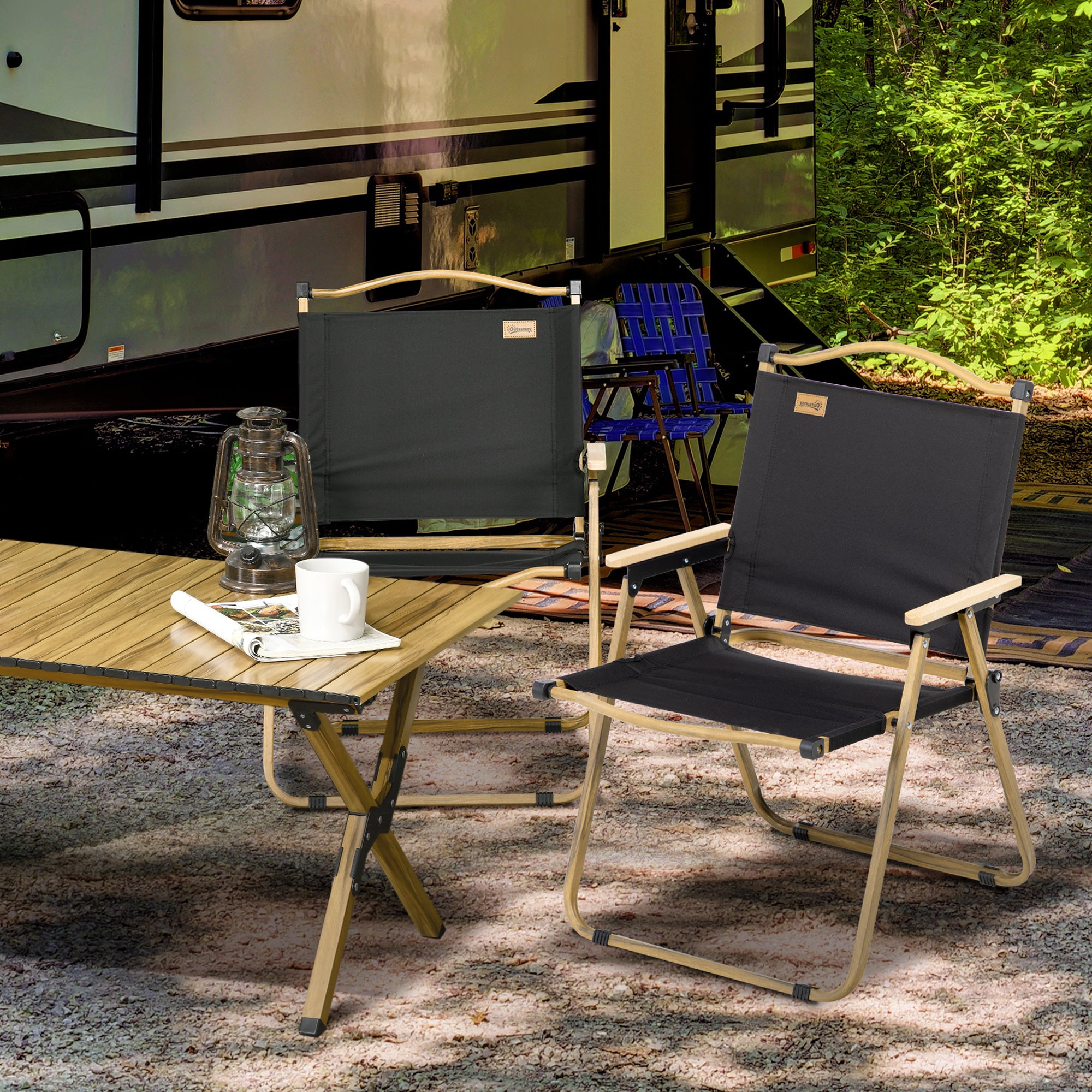 Outsunny Set of 2 Camping Chair, Lightweight Folding Chair, Portable Armchairs, Excellent for Festivals, Fishing, Beach and Hiking, Black