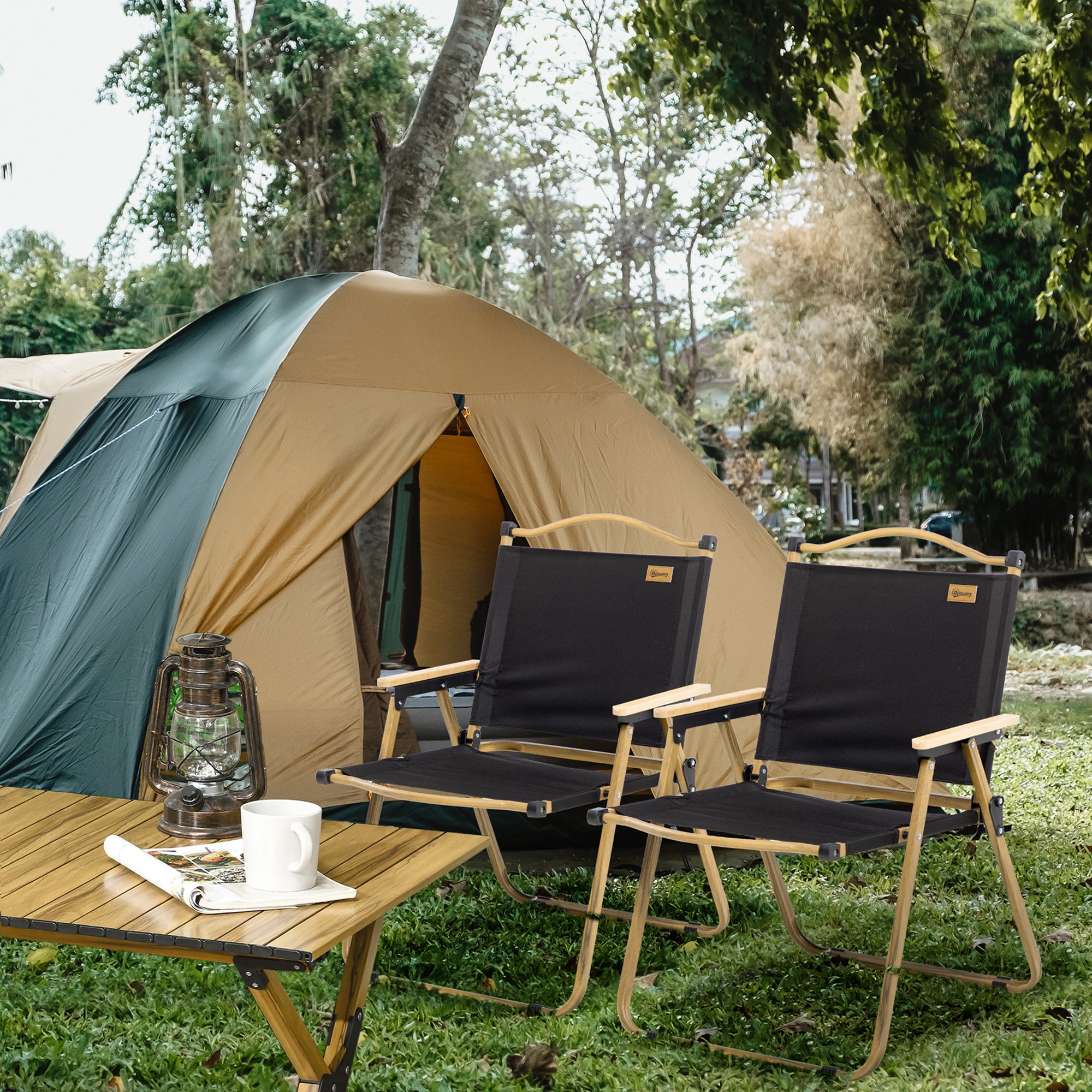 Outsunny Set of 2 Camping Chair, Lightweight Folding Chair, Portable Armchairs, Excellent for Festivals, Fishing, Beach and Hiking, Black