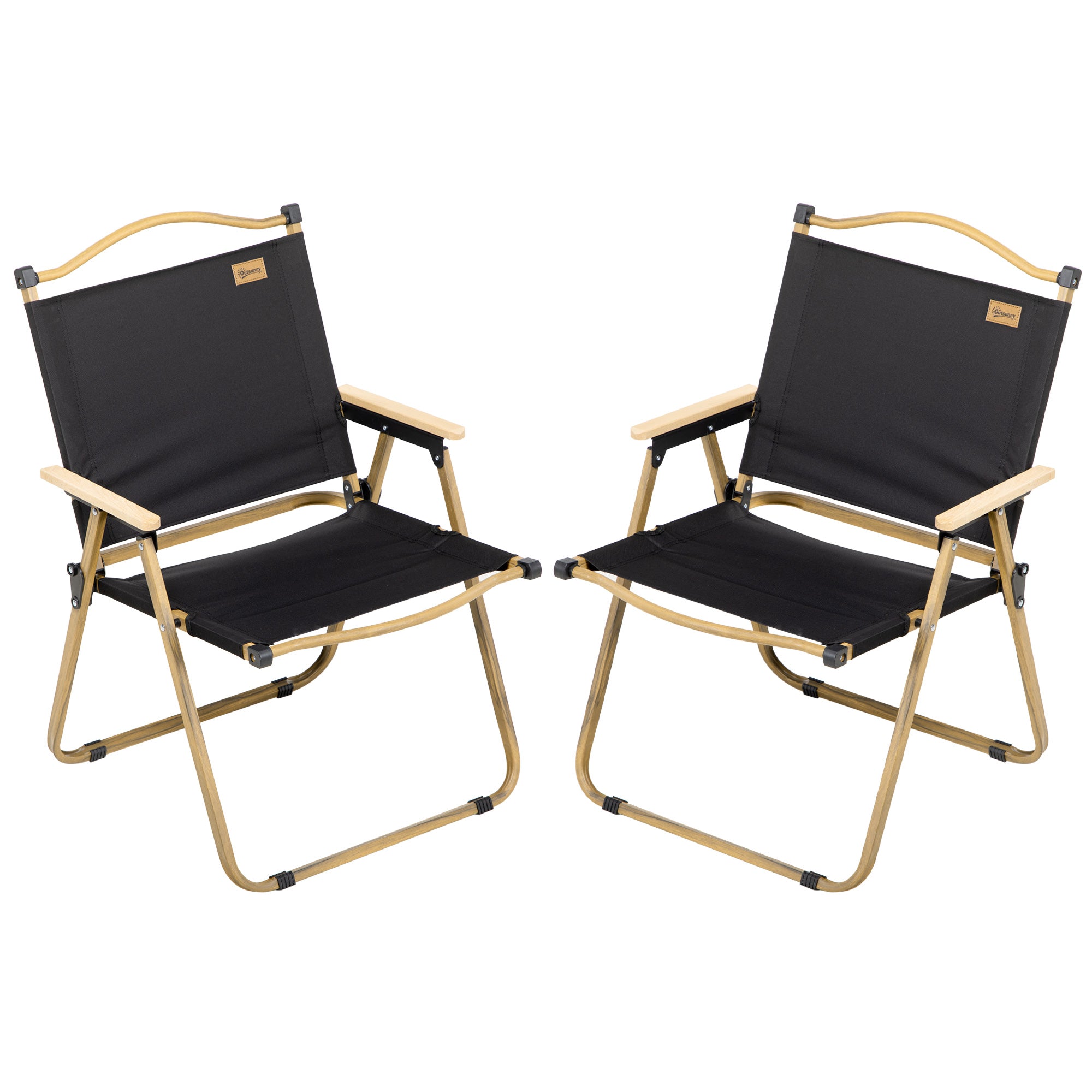 Outsunny Set of 2 Camping Chair, Lightweight Folding Chair, Portable Armchairs, Excellent for Festivals, Fishing, Beach and Hiking, Black