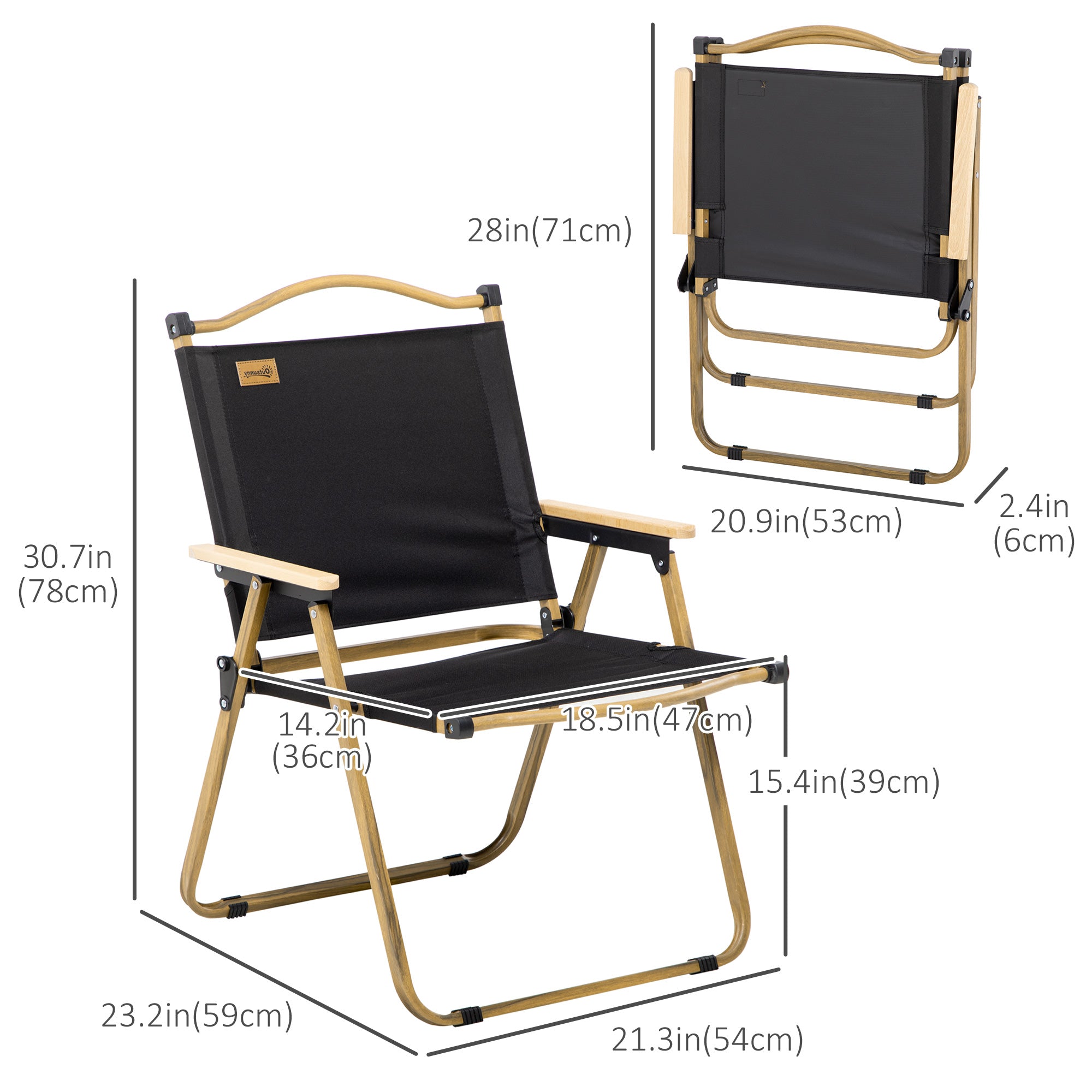 Outsunny Set of 2 Camping Chair, Lightweight Folding Chair, Portable Armchairs, Excellent for Festivals, Fishing, Beach and Hiking, Black