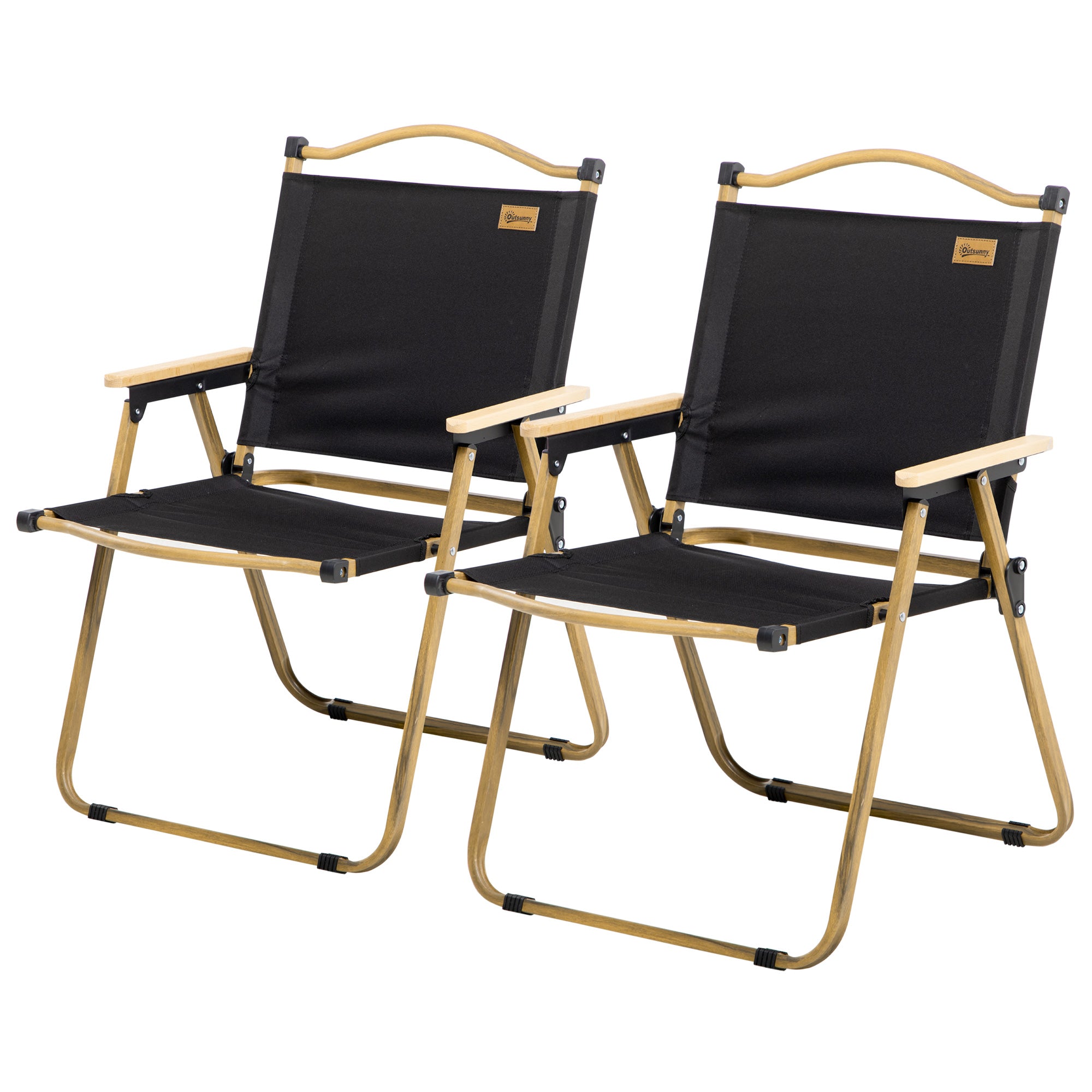 Outsunny Set of 2 Camping Chair, Lightweight Folding Chair, Portable Armchairs, Excellent for Festivals, Fishing, Beach and Hiking, Black