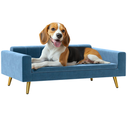 PawHut Dog Sofa, Pet Sofa Bed, Modern Velvety Dog Couch for Small to Medium Dogs, Includes Removable & Washable Cushion, Dark Blue