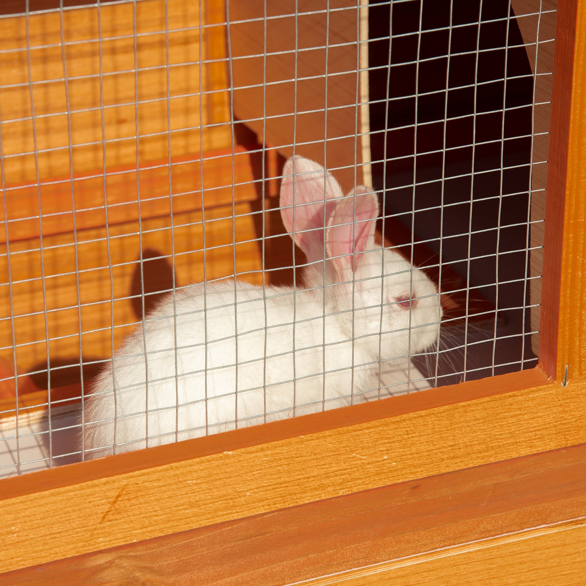 PawHut Wooden Rabbit Hutch Small Animal House Cage 2-Level w/ Run Backyard