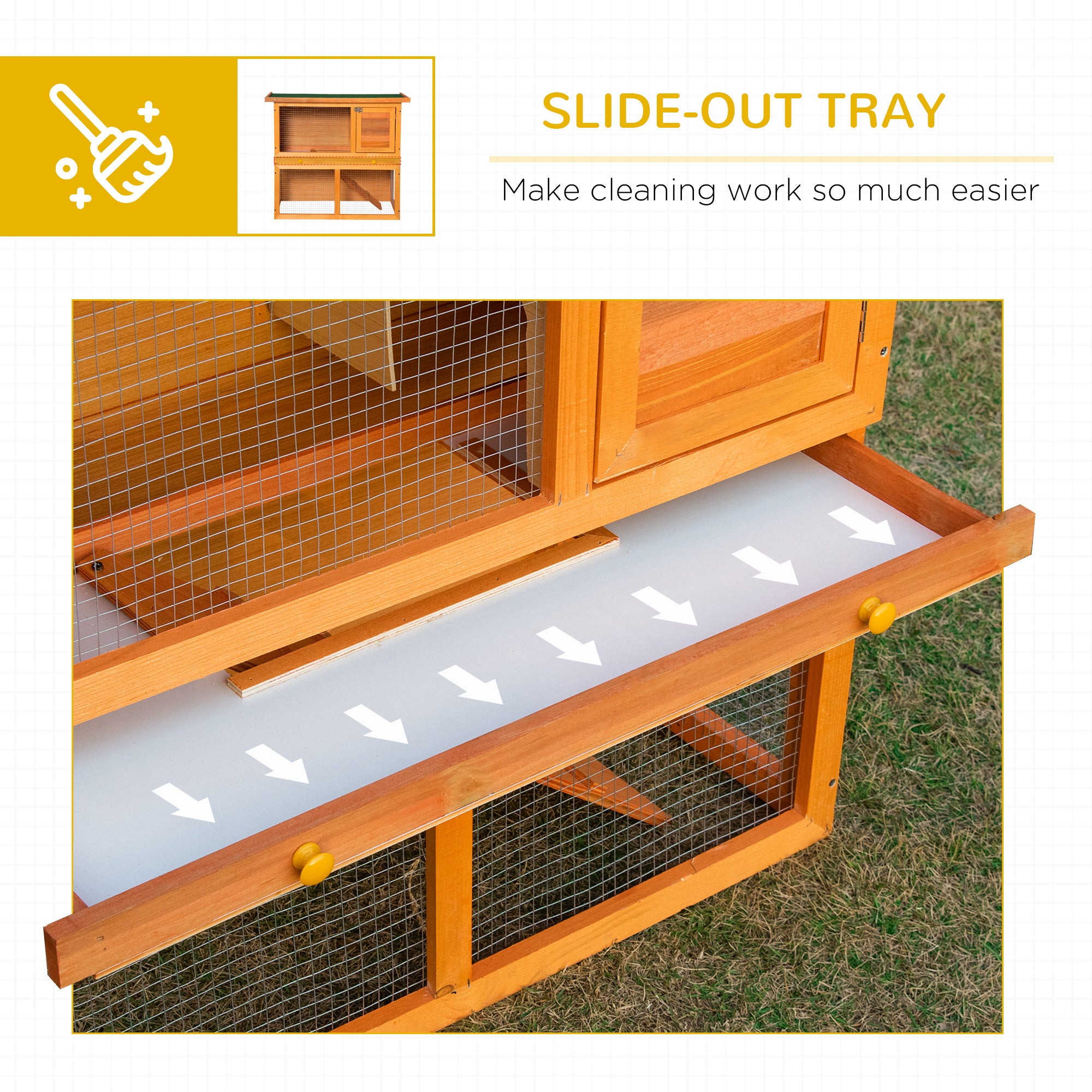 PawHut Wooden Rabbit Hutch Small Animal House Cage 2-Level w/ Run Backyard