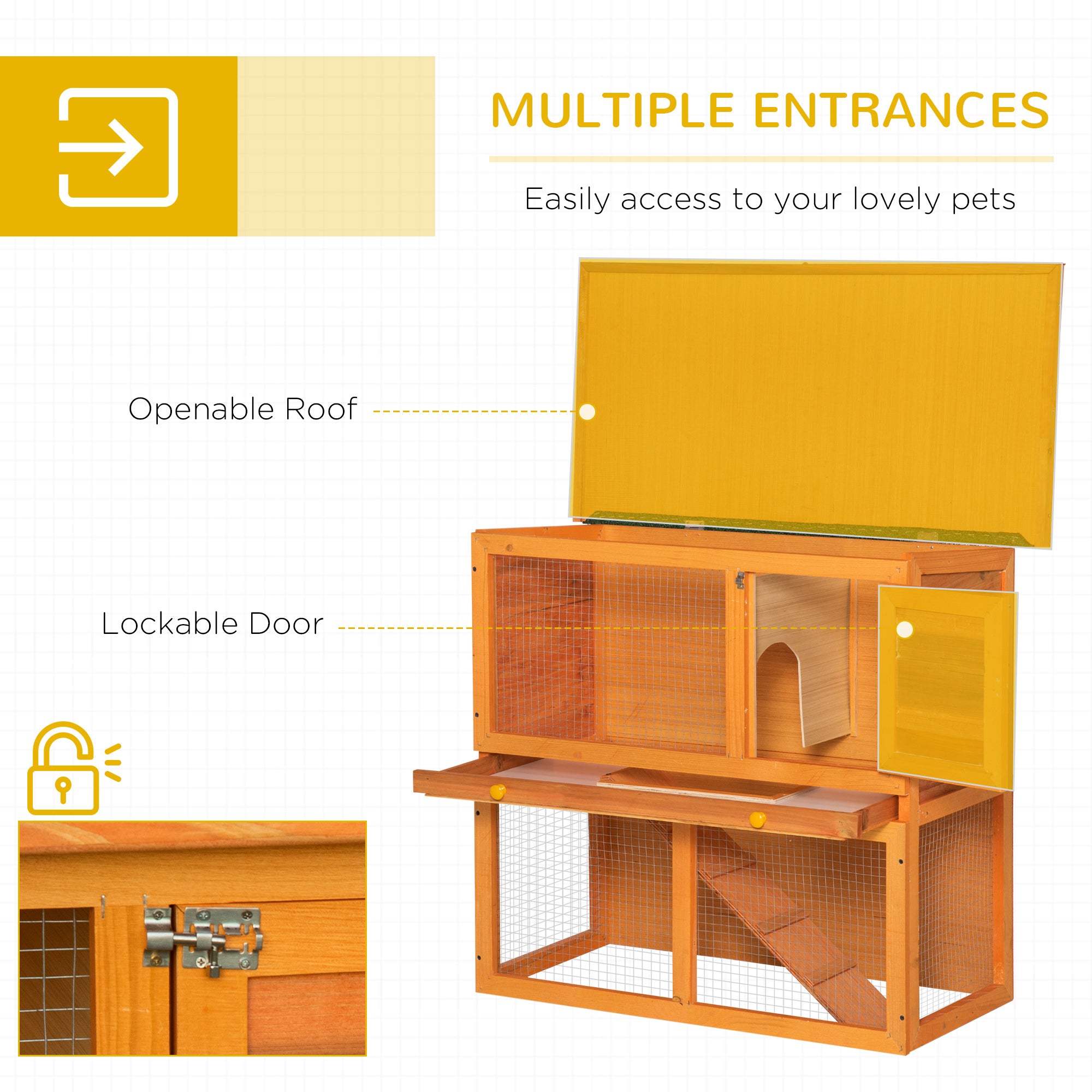 PawHut Wooden Rabbit Hutch Small Animal House Cage 2-Level w/ Run Backyard
