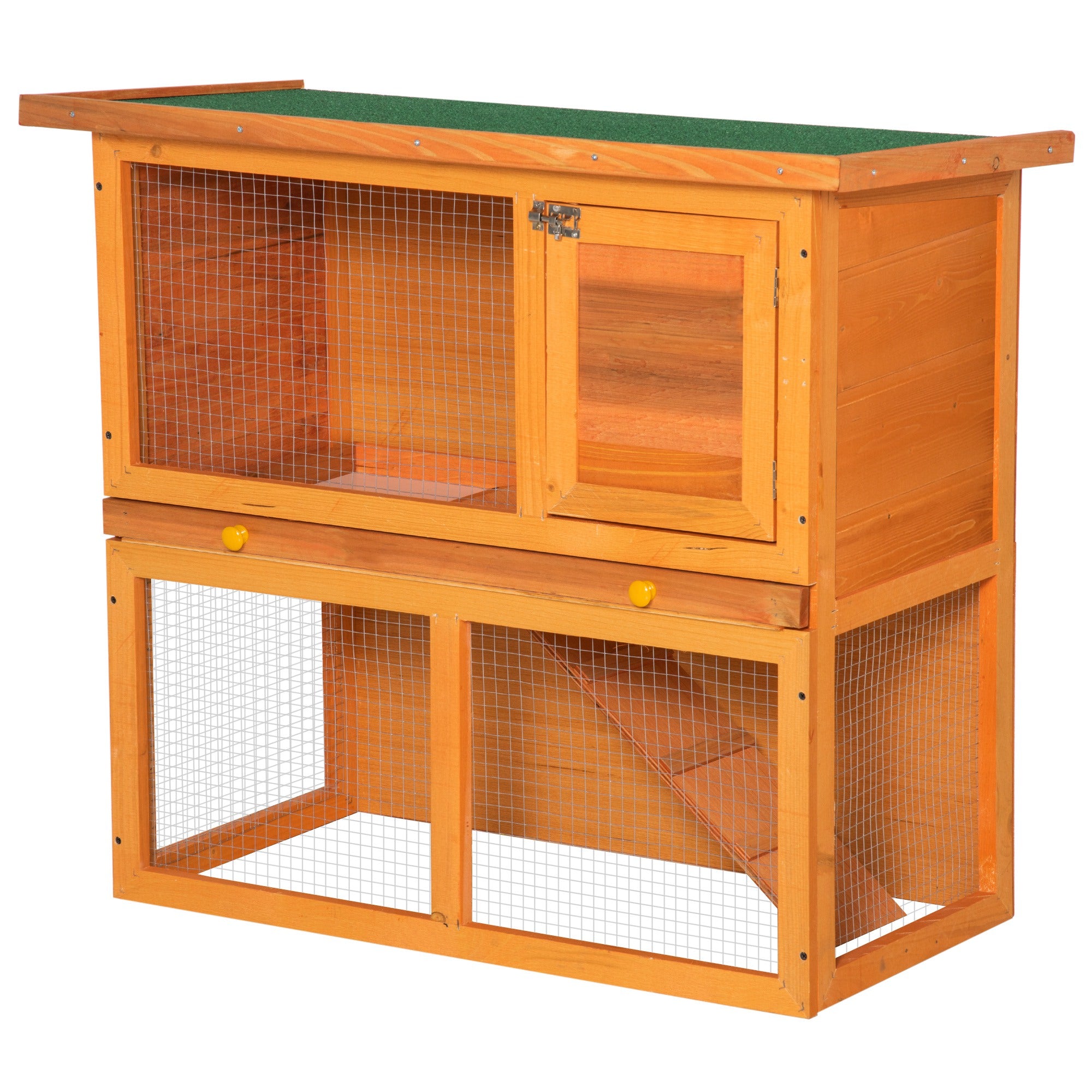 PawHut Wooden Rabbit Hutch Small Animal House Cage 2-Level w/ Run Backyard
