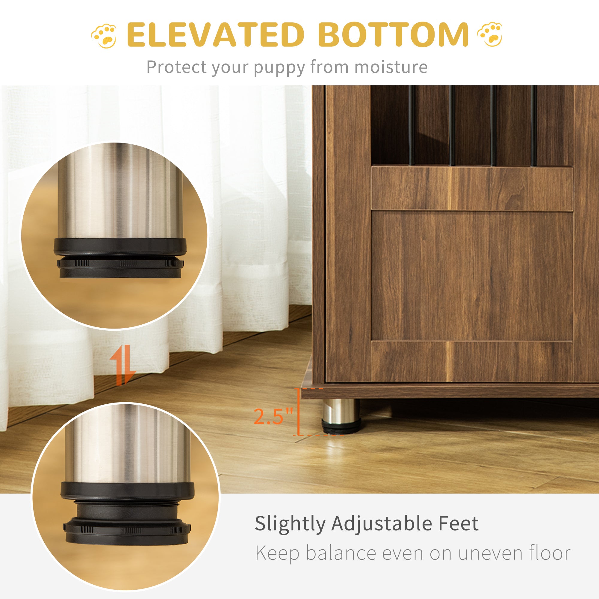 PawHut Dog Crate Furniture, Wooden End Table Furniture with Lockable Magnetic Doors, Small & Medium Size Pet Kennel Indoor Animal Cage, Brown