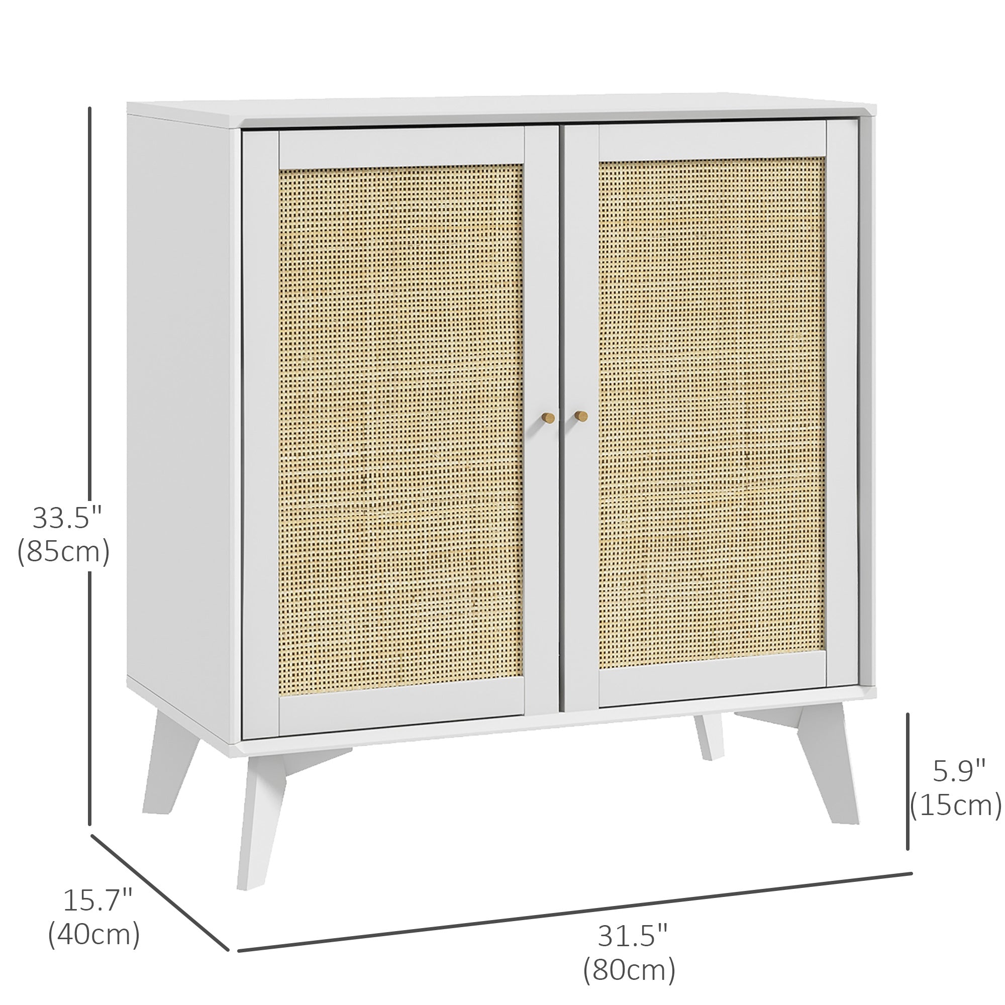 HOMCOM Boho Storage Cabinet, Kitchen Cabinet with 2 Rattan Doors and Adjustable Shelf, White