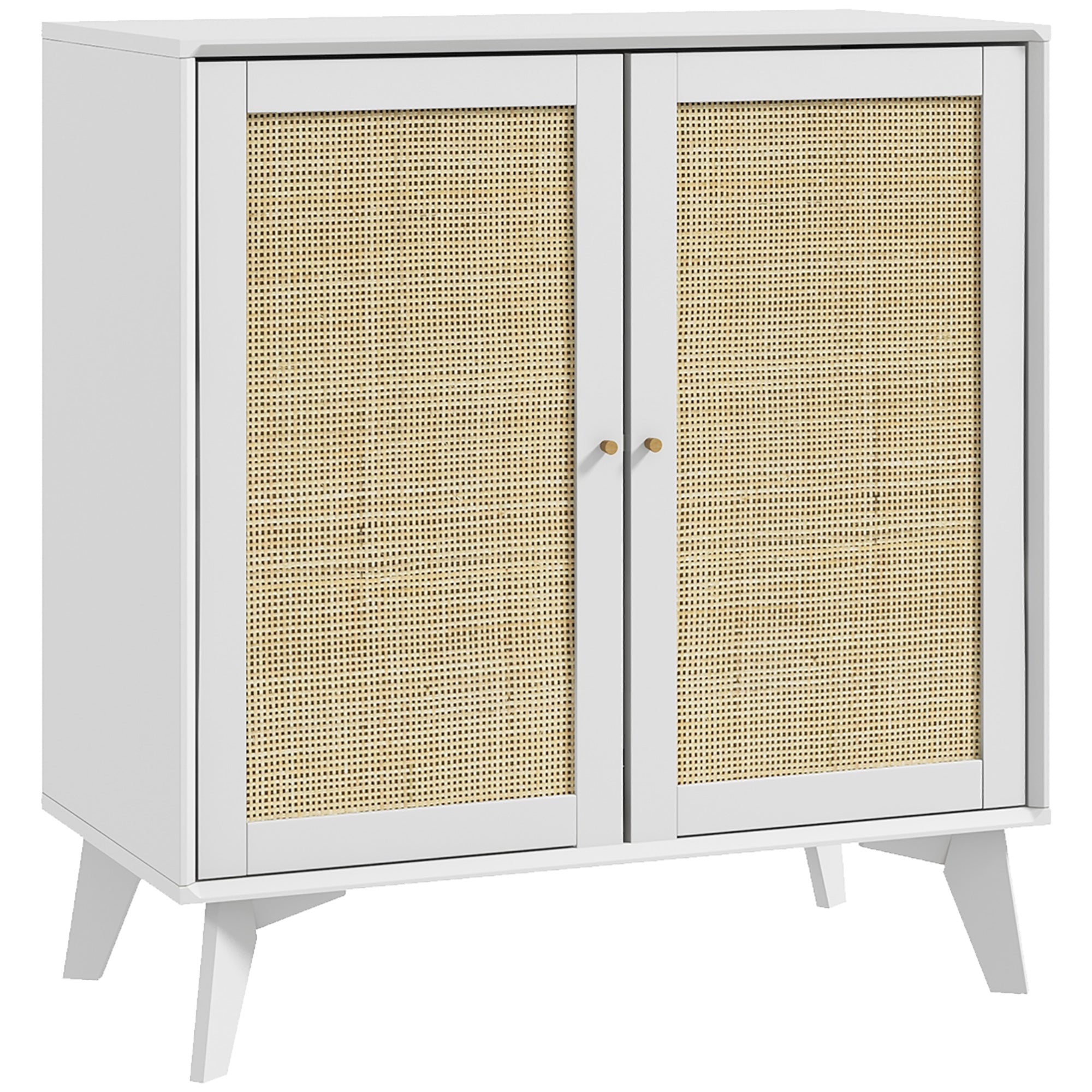 HOMCOM Boho Storage Cabinet, Kitchen Cabinet with 2 Rattan Doors and Adjustable Shelf, White