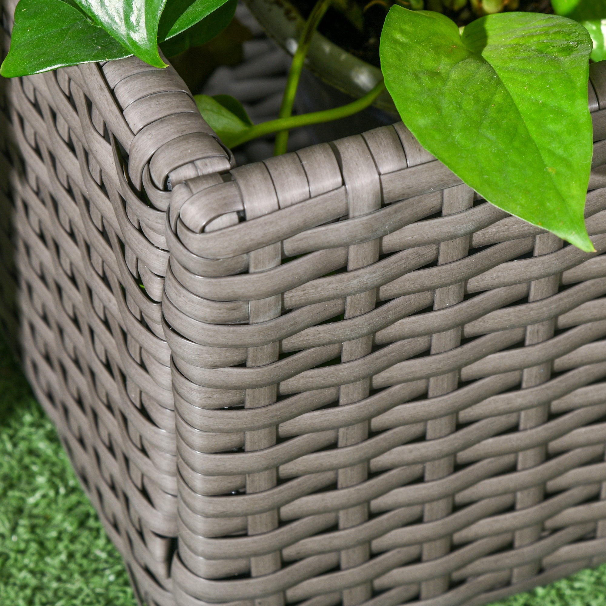 Outsunny Rattan Outdoor Planter with Lattice Trellis for Climbing Plants, Free Standing Wicker Raised Planter Box with Storage for Garden, Patio, Balcony, Porch, Grey