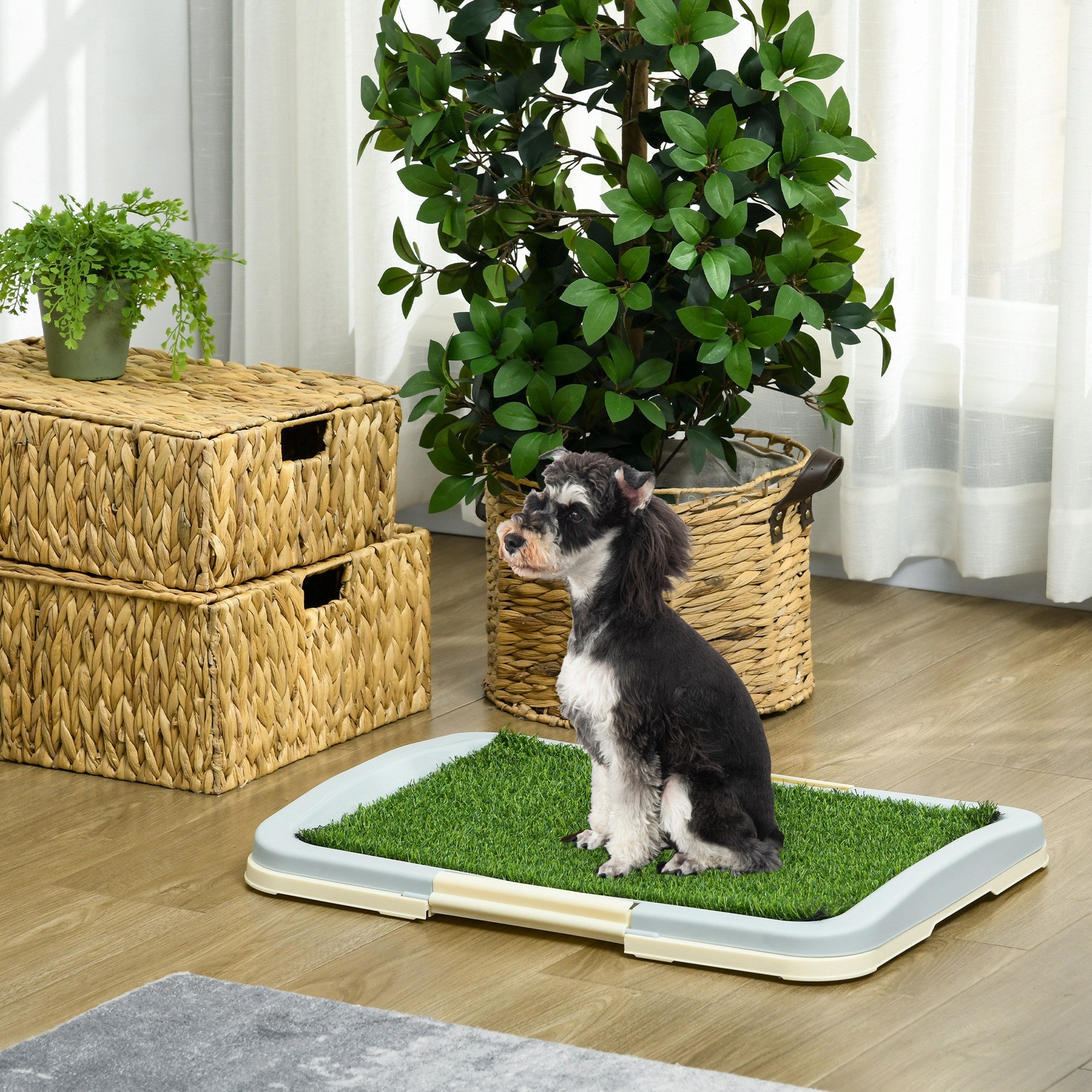 PawHut Dog Toilet, Puppy Training Pad Indoor, Portable Puppy Pad with Artificial Grass, Grid Panel, Tray, 63 x 48.5cm