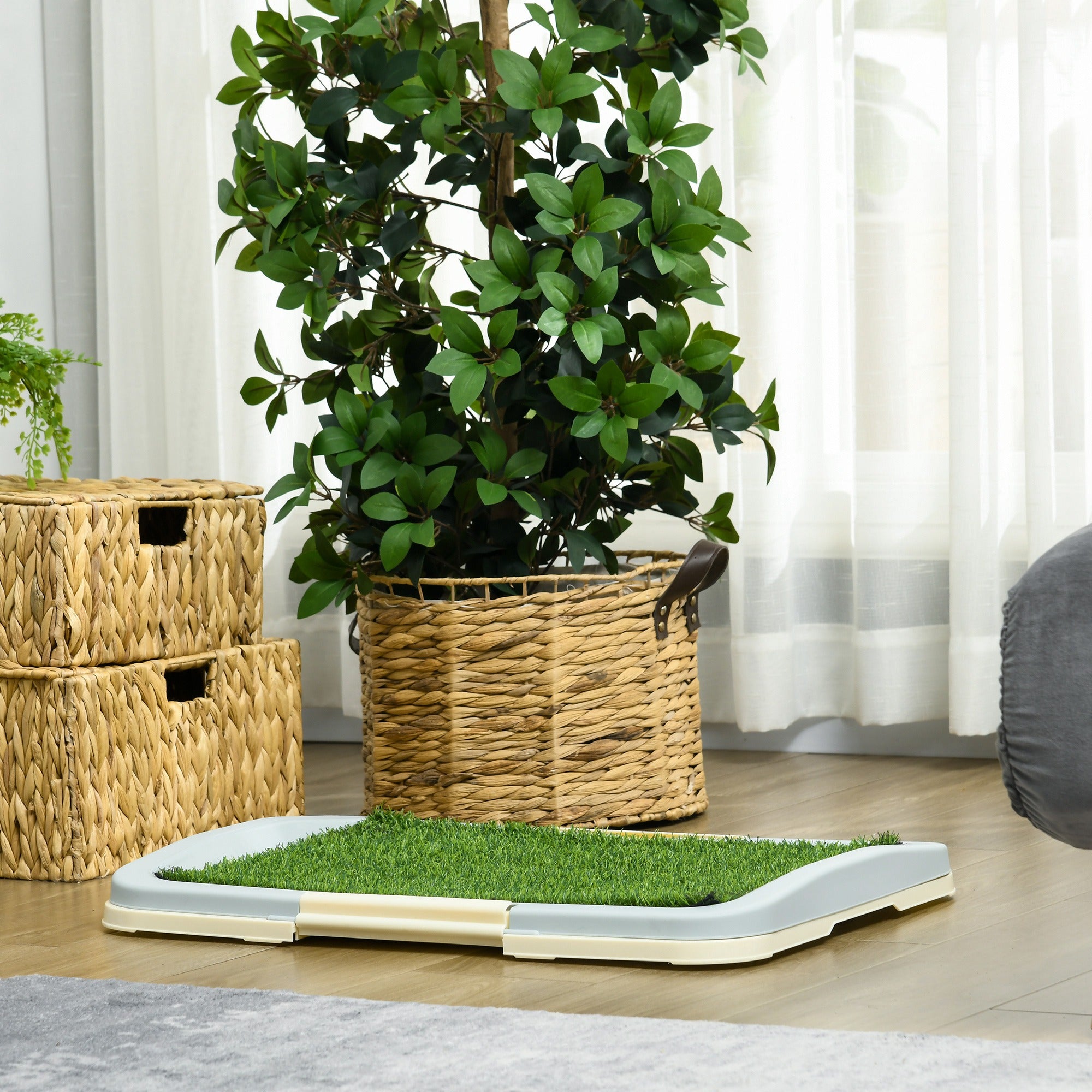 PawHut Dog Toilet, Puppy Training Pad Indoor, Portable Puppy Pad with Artificial Grass, Grid Panel, Tray, 63 x 48.5cm