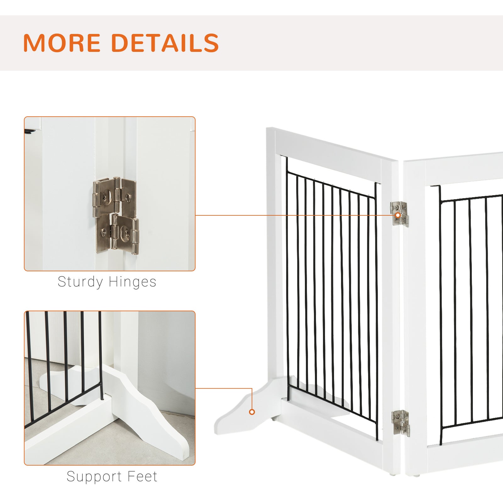 PawHut Freestanding Pet Gate, Folding Dog Gate with 2 Support Feet, 24