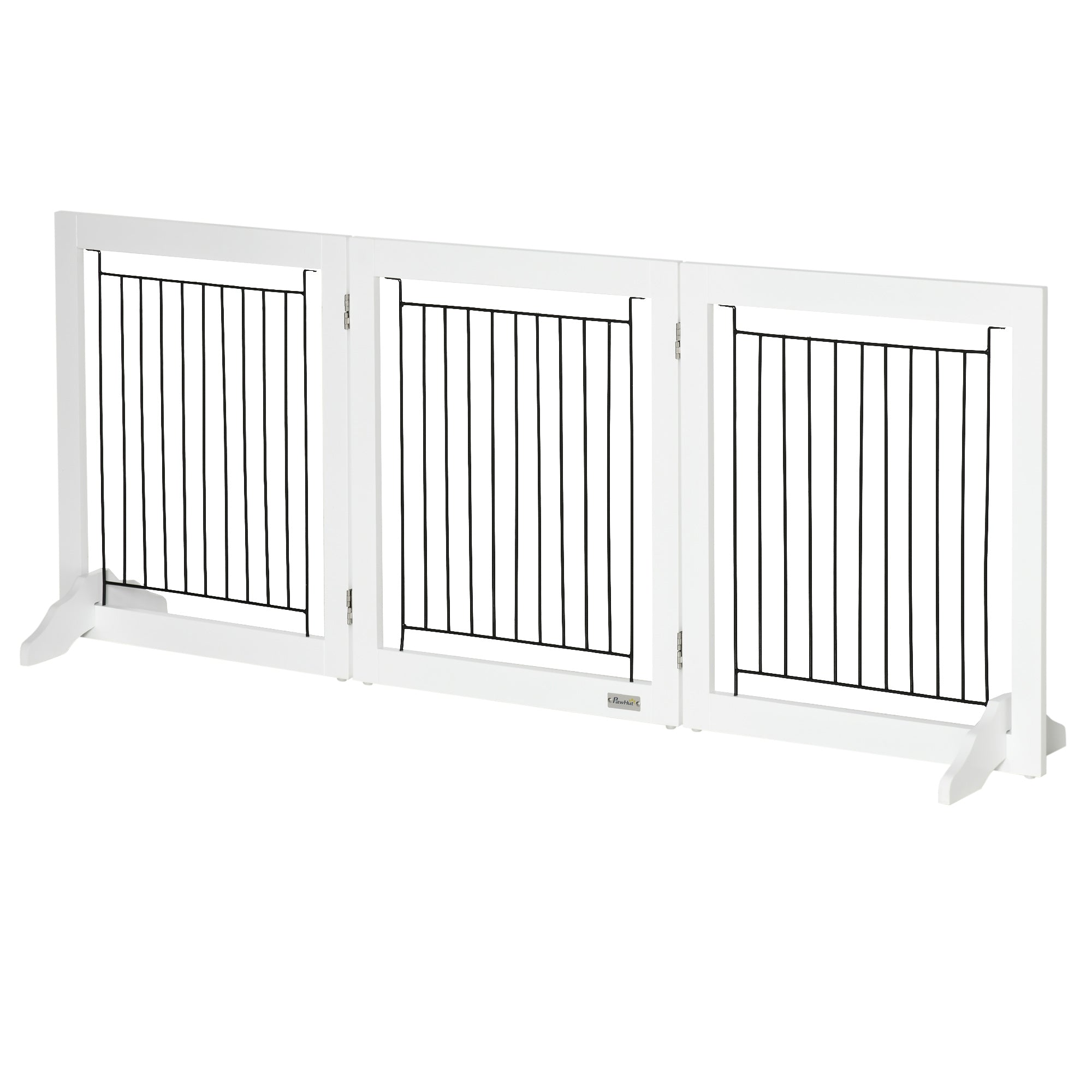 PawHut Freestanding Pet Gate, Folding Dog Gate with 2 Support Feet, 24" High, 3 Panels, for Small Dogs, Puppies, Indoor Use - White