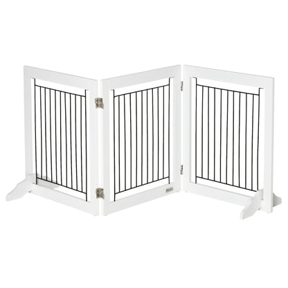 PawHut Freestanding Pet Gate, Folding Dog Gate with 2 Support Feet, 24" High, 3 Panels, for Small Dogs, Puppies, Indoor Use - White