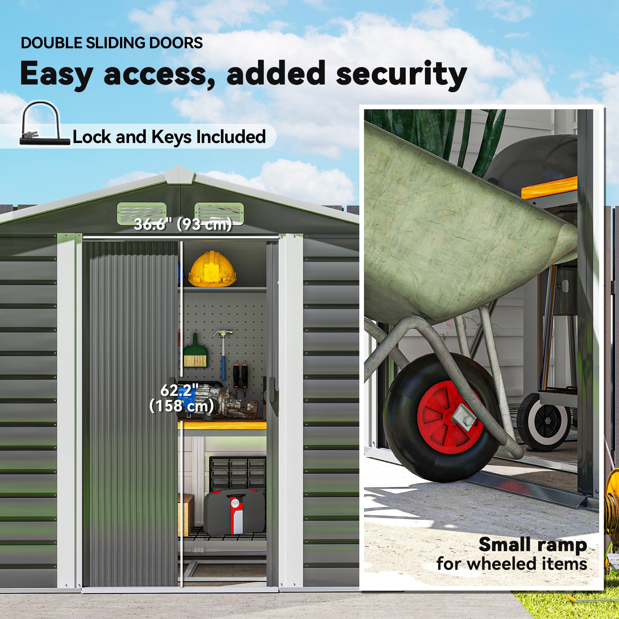 Outsunny 7' x 4' Outdoor Storage Shed, Easy to Assemble, Upgraded Galvanised Steel Frame with Foundation Kit, Double Doors with Lock, Metal Garden Shed with Vents Gloves, Dark Grey
