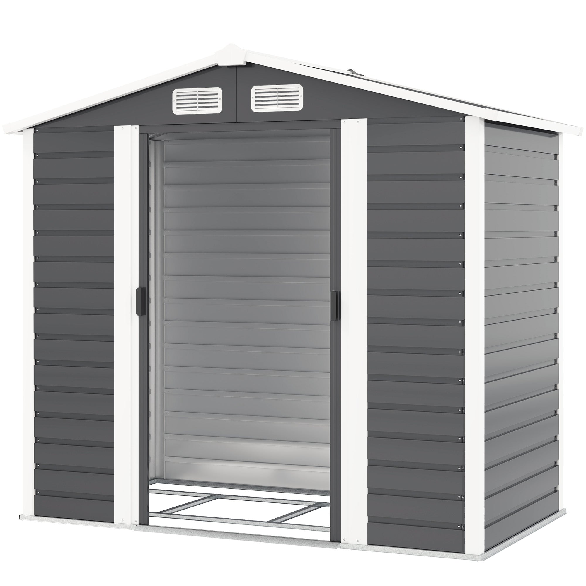 Outsunny 7' x 4' Outdoor Storage Shed, Easy to Assemble, Upgraded Galvanised Steel Frame with Foundation Kit, Double Doors with Lock, Metal Garden Shed with Vents Gloves, Dark Grey