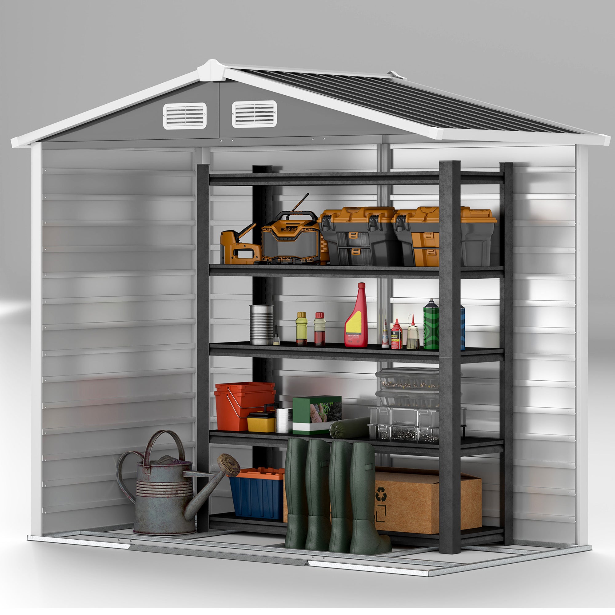 Outsunny 7' x 4' Outdoor Storage Shed, Easy to Assemble, Upgraded Galvanised Steel Frame with Foundation Kit, Double Doors with Lock, Metal Garden Shed with Vents Gloves, Dark Grey