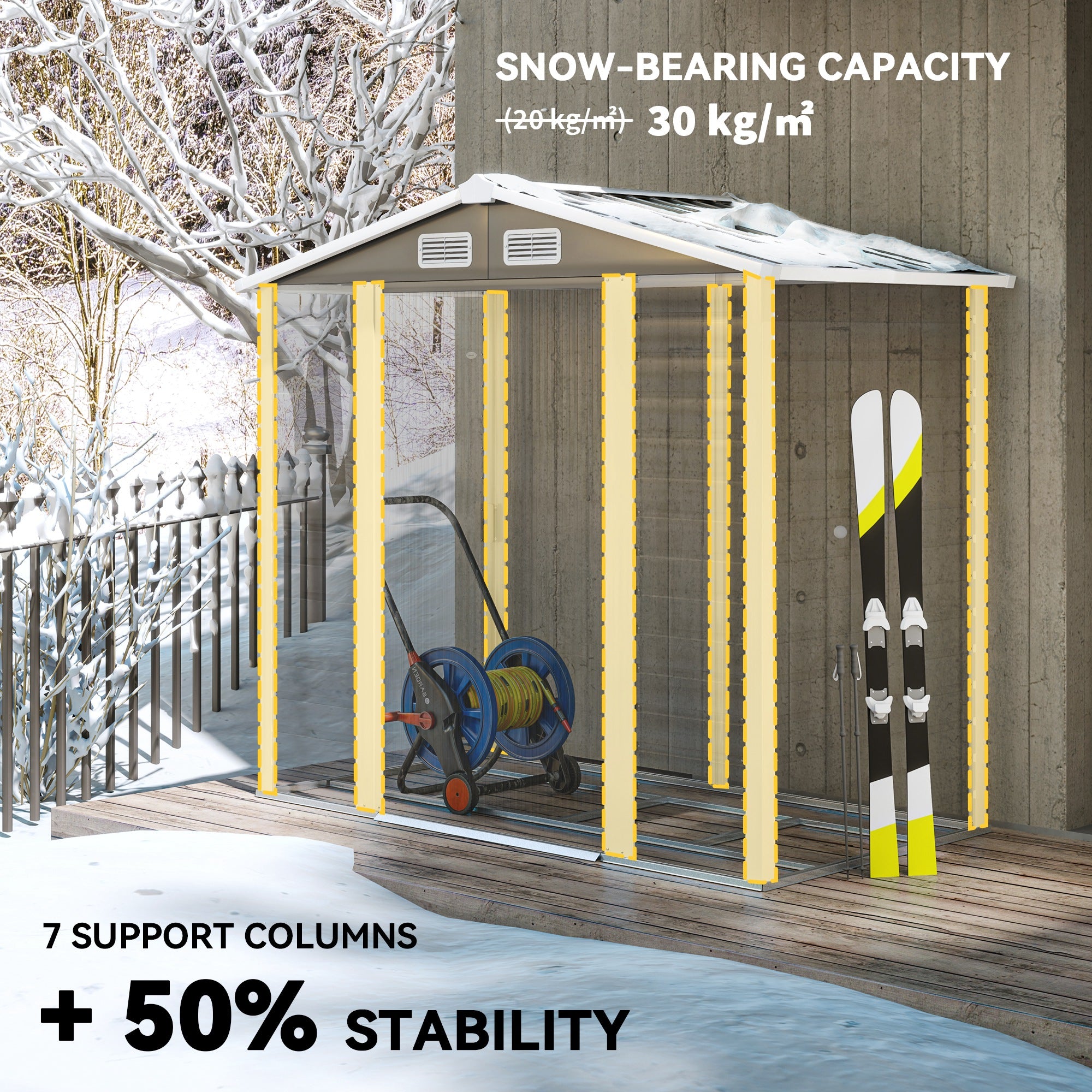 Outsunny 7' x 4' Outdoor Storage Shed, Easy to Assemble, Upgraded Galvanised Steel Frame with Foundation Kit, Double Doors with Lock, Metal Garden Shed with Vents Gloves, Dark Grey