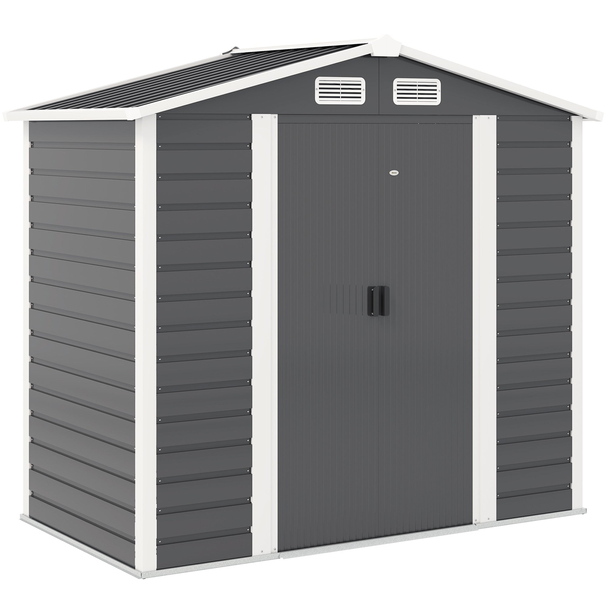 Outsunny 7' x 4' Outdoor Storage Shed, Easy to Assemble, Upgraded Galvanised Steel Frame with Foundation Kit, Double Doors with Lock, Metal Garden Shed with Vents Gloves, Dark Grey