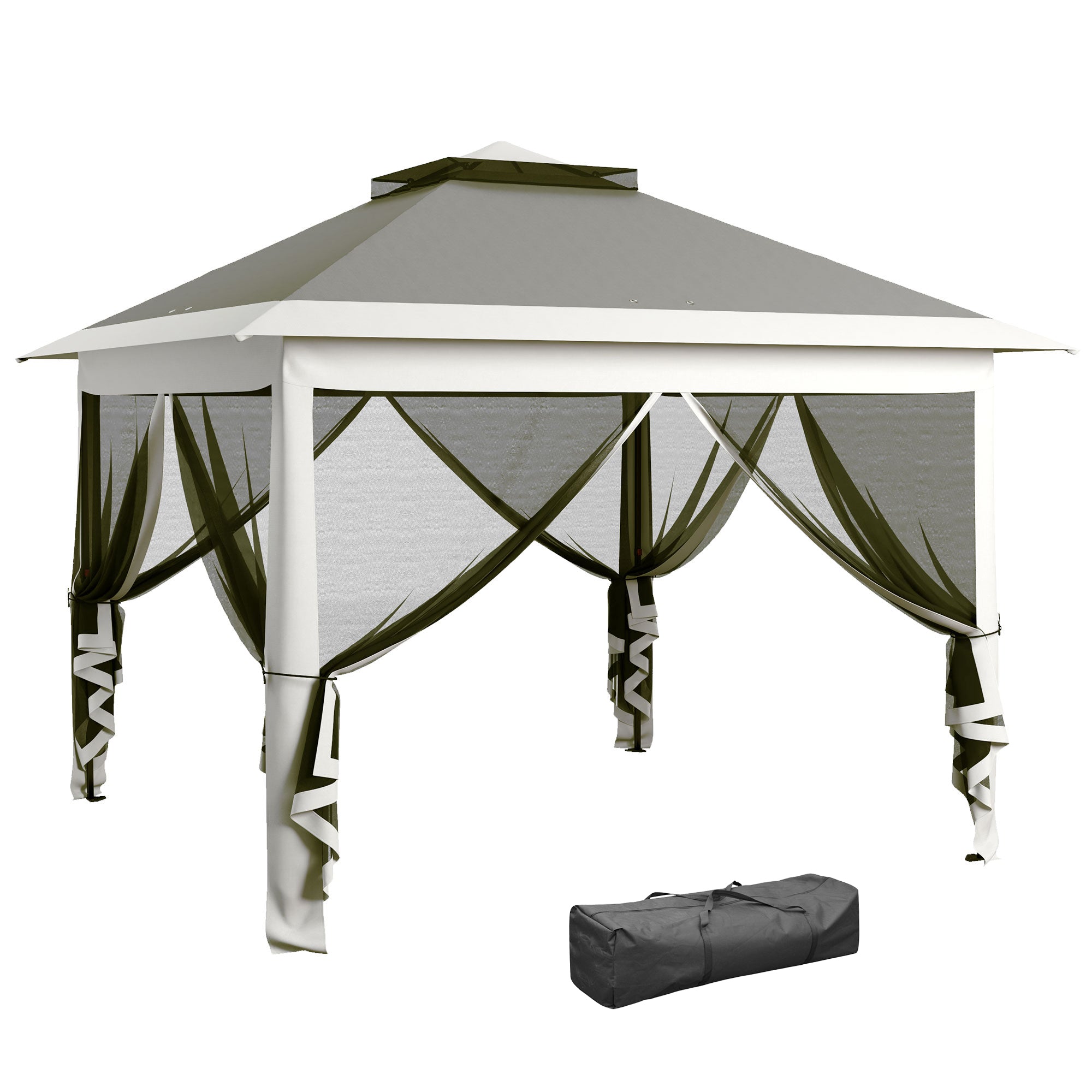 Outsunny 11' x 11' Pop Up Canopy, Double Roof Foldable Canopy Tent with Zipper Mesh Sidewalls, Height Adjustable and Carrying Bag, Event Tent for Patio Garden Backyard, Dark Grey