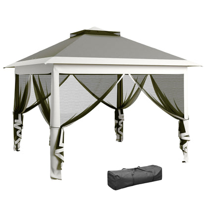 Outsunny 11' x 11' Pop Up Canopy, Double Roof Foldable Canopy Tent with Zipper Mesh Sidewalls, Height Adjustable and Carrying Bag, Event Tent for Patio Garden Backyard, Dark Grey