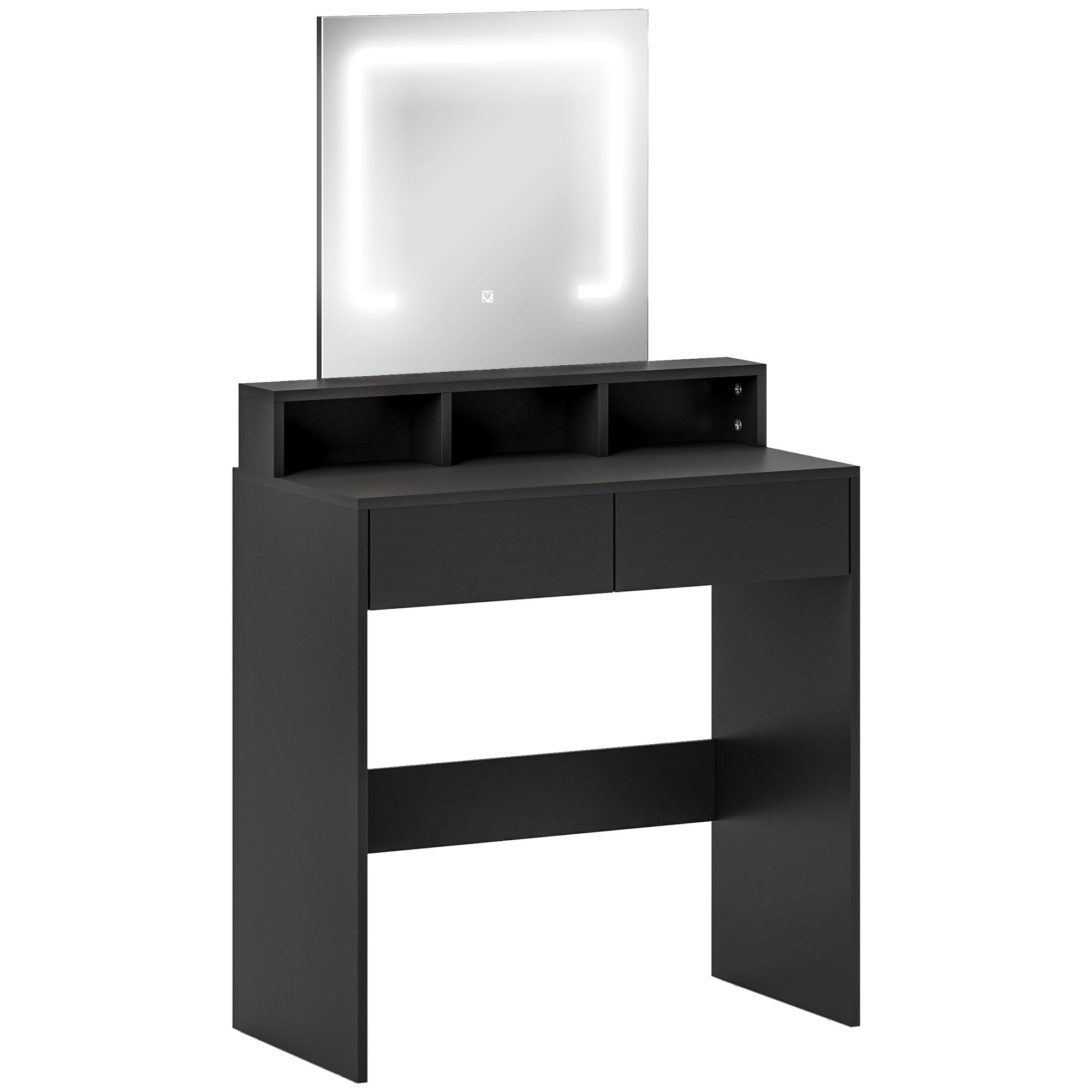 HOMCOM Makeup Vanity Desk with Mirror and Lights, for Bedroom, Modern LED Lighted Dressing Table with 2 Storage Drawers, 3 Compartments, 3 Lighting Modes, for Women Girls, Black