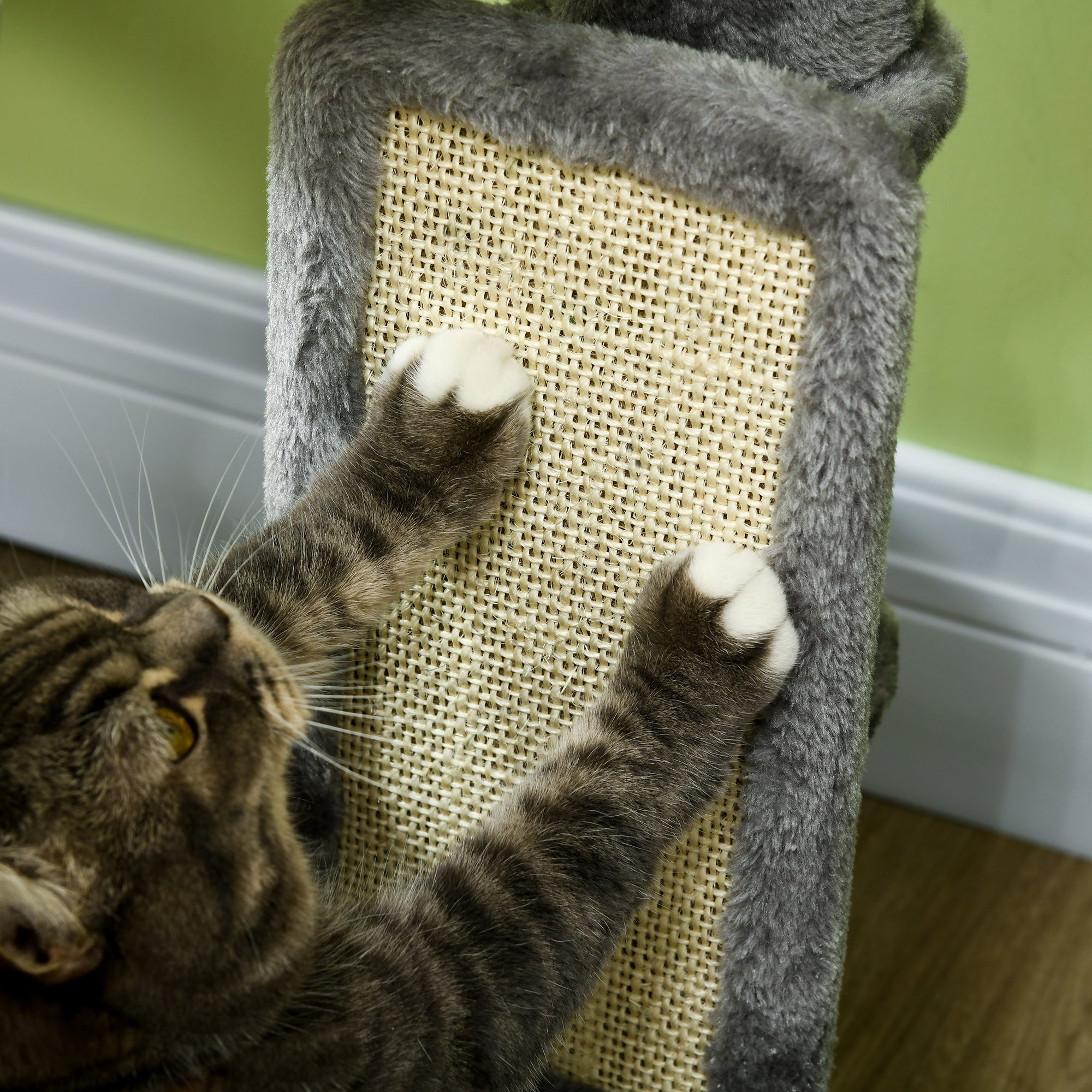 PawHut 59" Cat Tree with Scratching Posts, Self Groomer, Scratching Pad, Large Cat Tower for Indoor Cats with Hammock, Bed, House, Toys, Grey