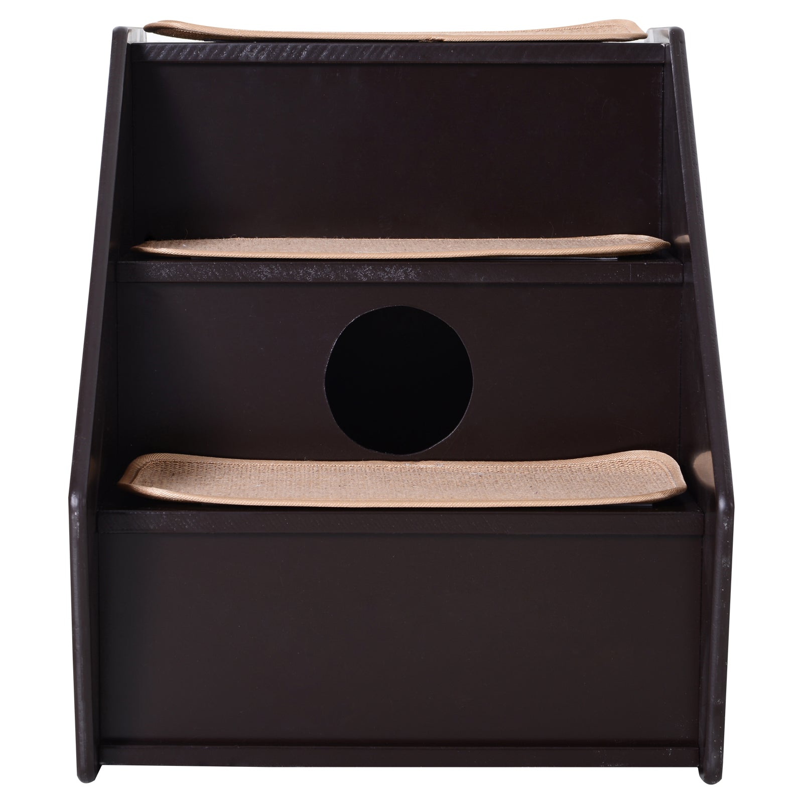 PawHut 3-Step Pet Stairs for Dogs and Cats with Built-in House and Nonslip Carpet, Brown