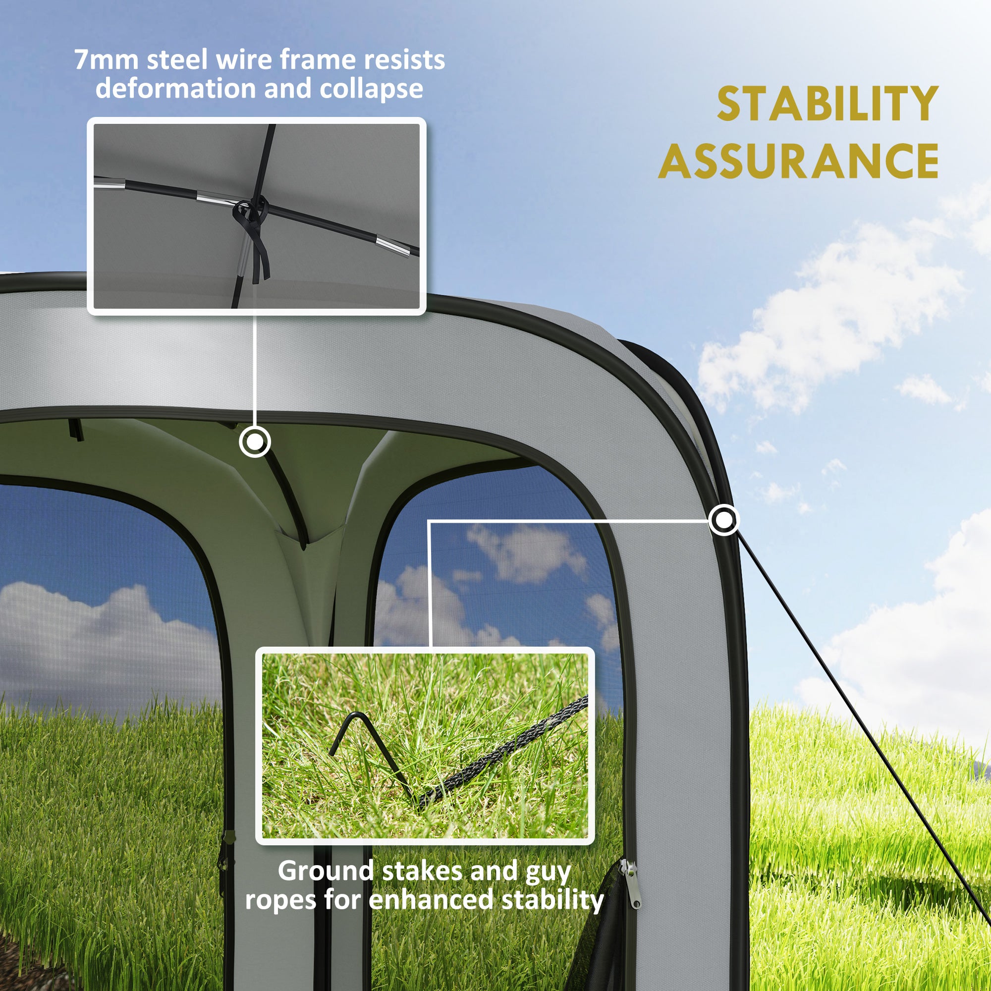 Outsunny 6 x 6ft Pop Up Screen Tent, Portable Camping Gazebo Screen House with UPF50+ Oxford Cloth and Carry Bag for Patio, Backyard, Deck and Outdoor Activities, Light Grey