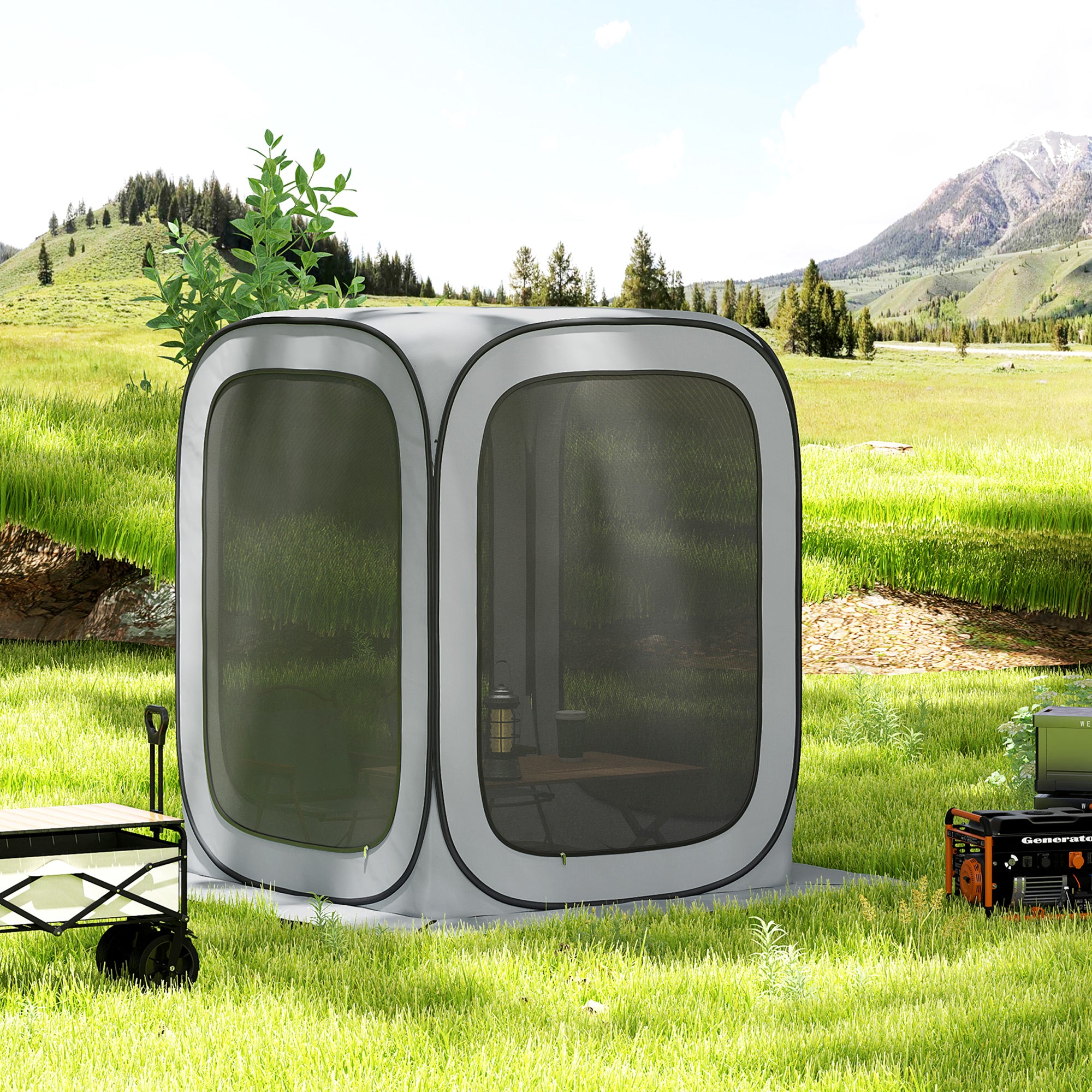 Outsunny 6 x 6ft Pop Up Screen Tent, Portable Camping Gazebo Screen House with UPF50+ Oxford Cloth and Carry Bag for Patio, Backyard, Deck and Outdoor Activities, Light Grey