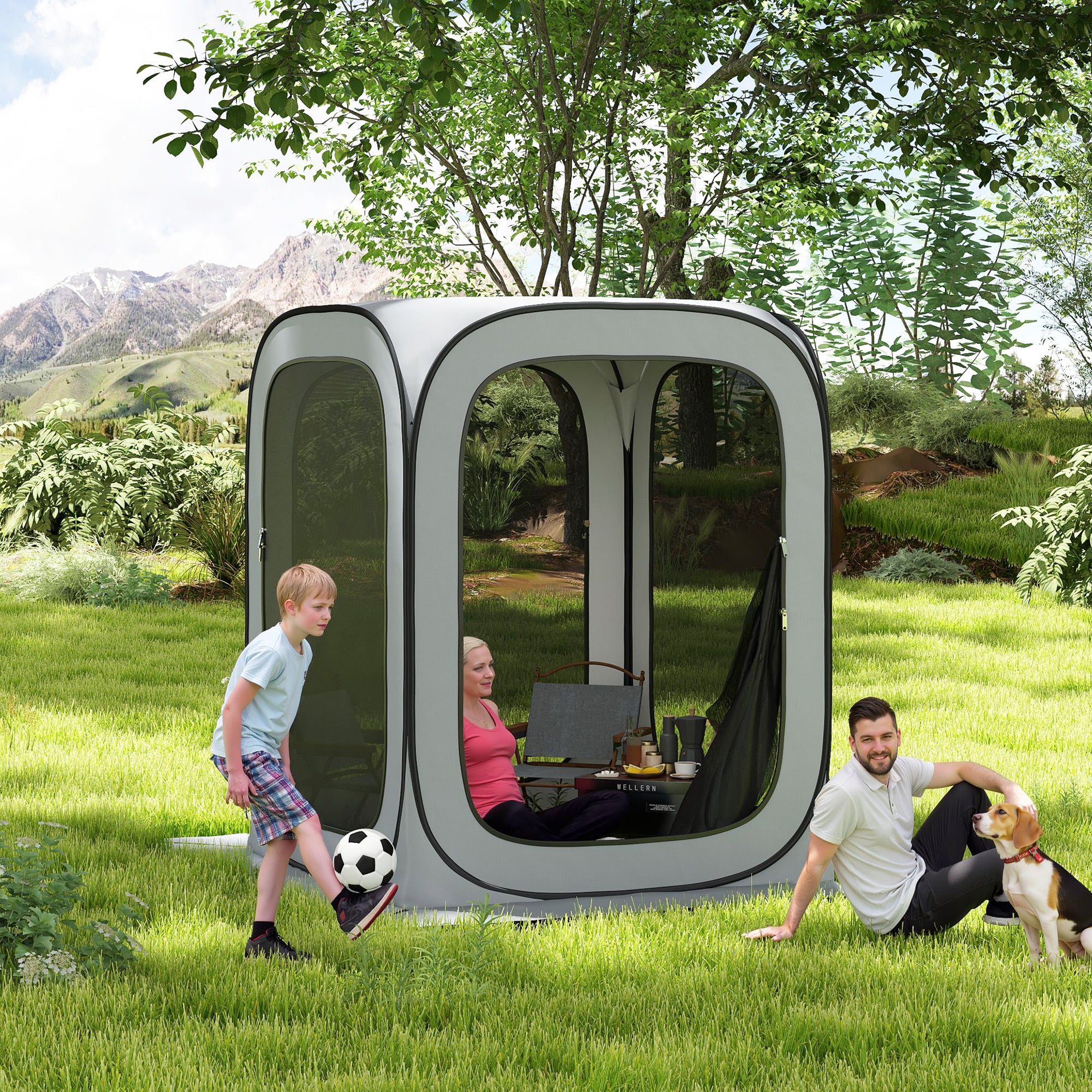 Outsunny 6 x 6ft Pop Up Screen Tent, Portable Camping Gazebo Screen House with UPF50+ Oxford Cloth and Carry Bag for Patio, Backyard, Deck and Outdoor Activities, Light Grey