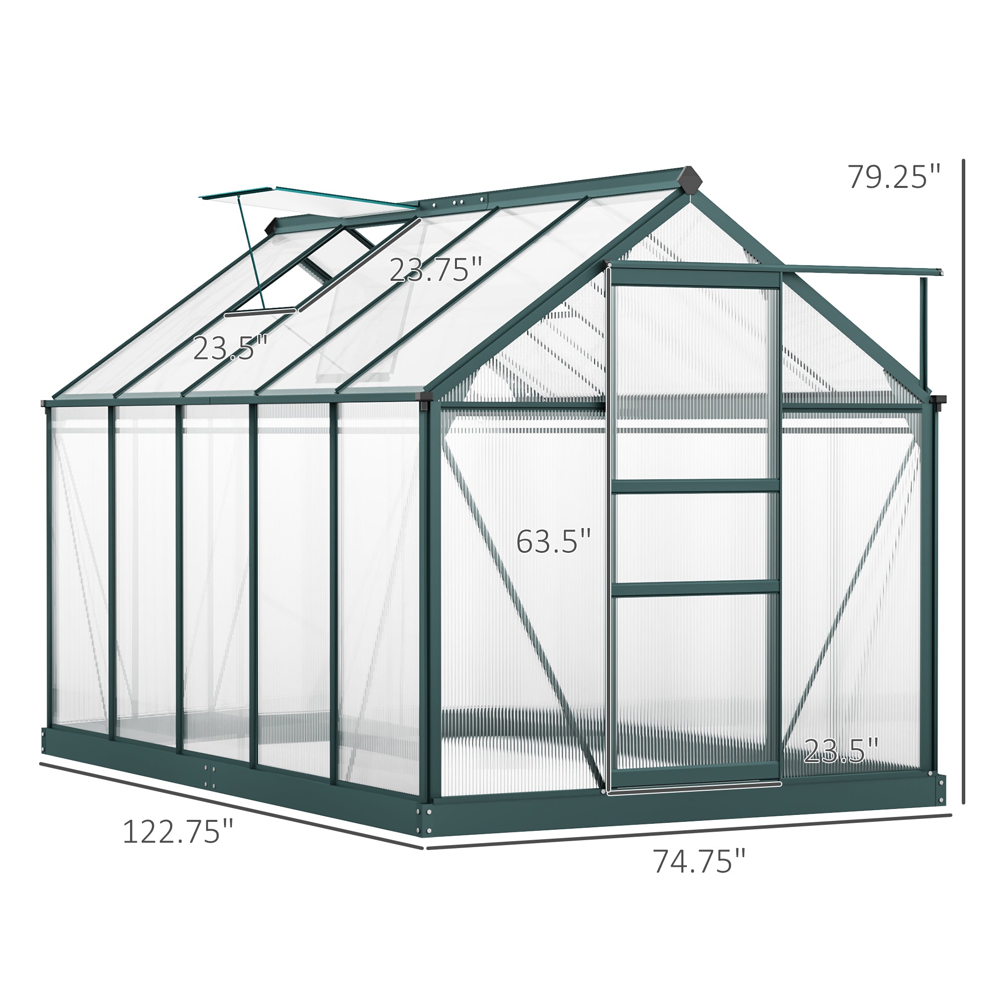 Outsunny 6' x 10' x 6.6' Polycarbonate Greenhouse, Walk-In Green House Kit Garden, Plants Grow, Galvanized Sheet Aluminum Frame with Rain Gutter, Vents and Sliding Door, Green