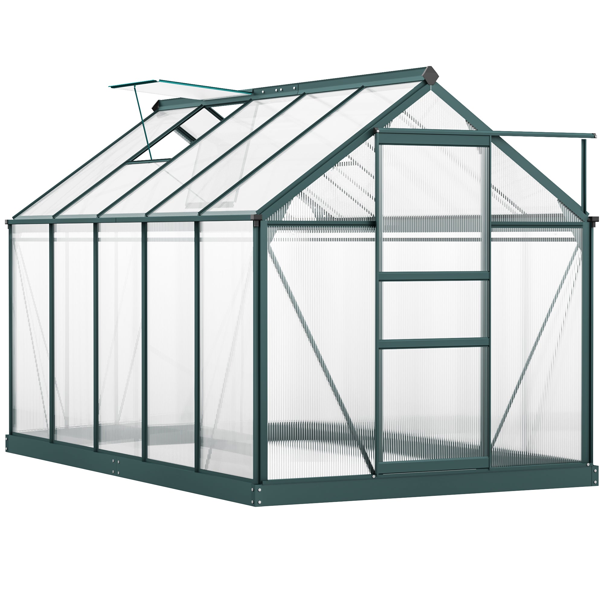 Outsunny 6' x 10' x 6.6' Polycarbonate Greenhouse, Walk-In Green House Kit Garden, Plants Grow, Galvanized Sheet Aluminum Frame with Rain Gutter, Vents and Sliding Door, Green